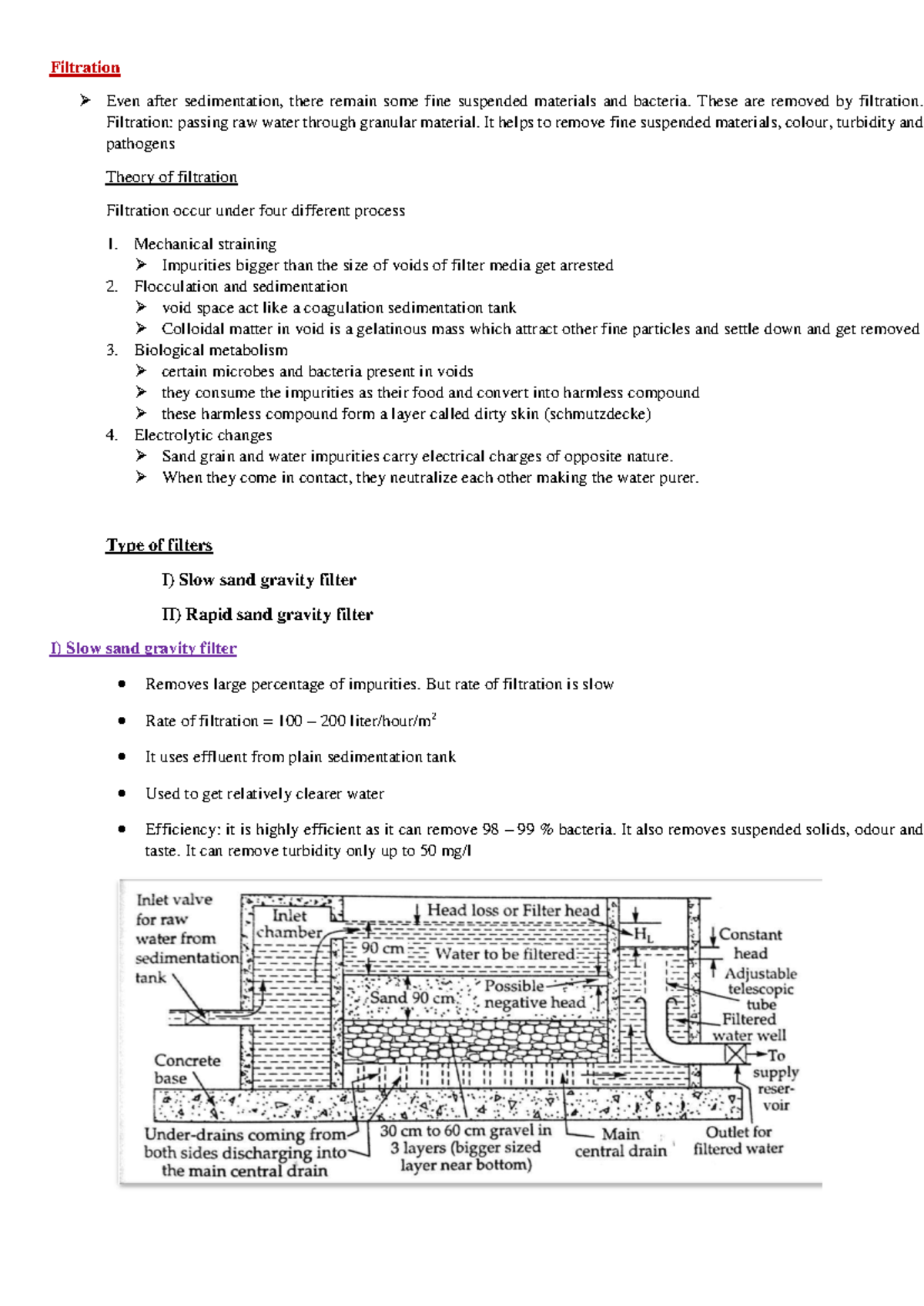 Module 3 notes Filtration Even after sedimentation, there remain some