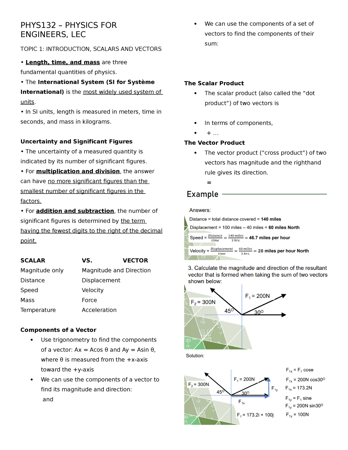 PHYS132 Midterm Notes - PHYS132 – PHYSICS FOR ENGINEERS, LEC TOPIC 1 ...