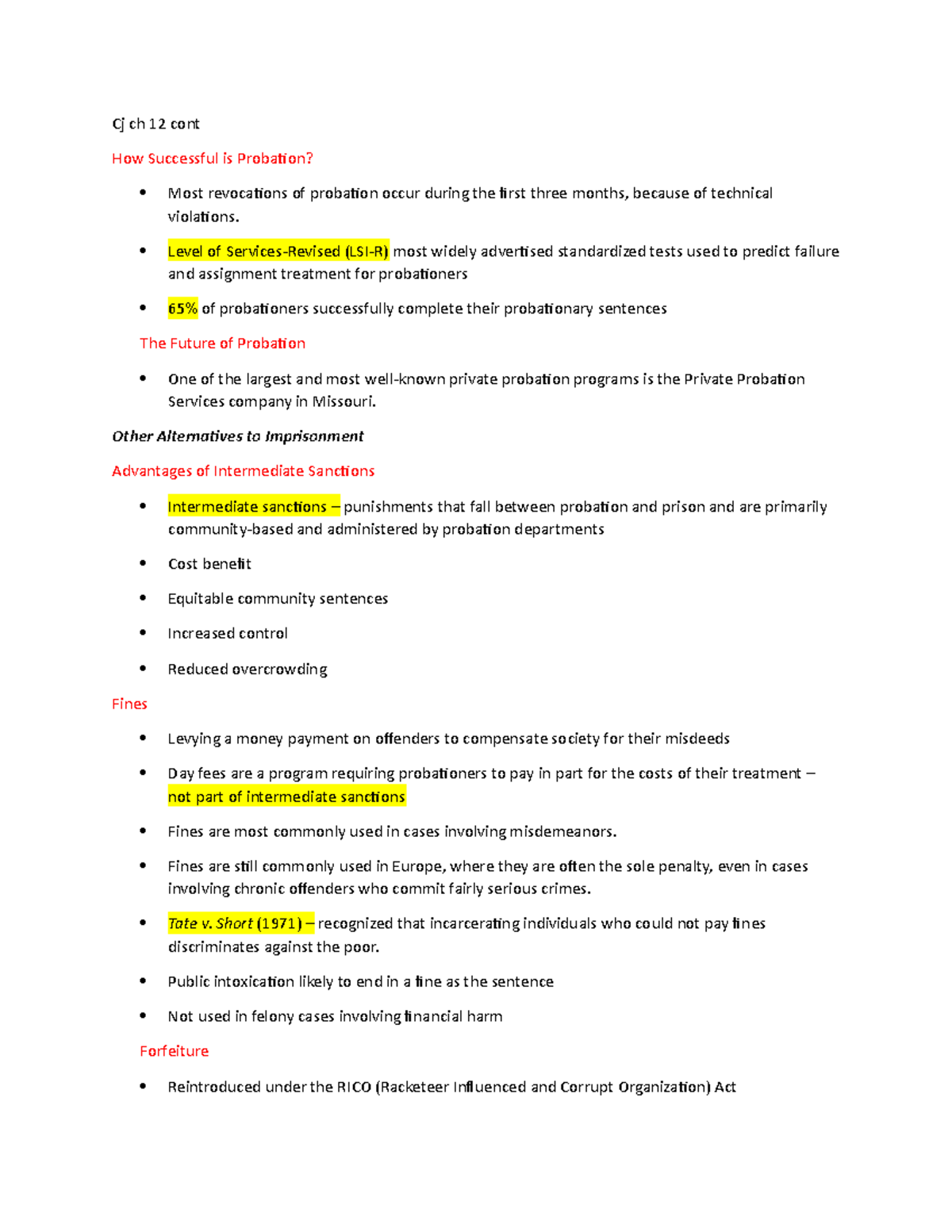 CJ Notes Ch 12 Pt 2 - Roth - Cj Ch 12 Cont How Successful Is Probation ...