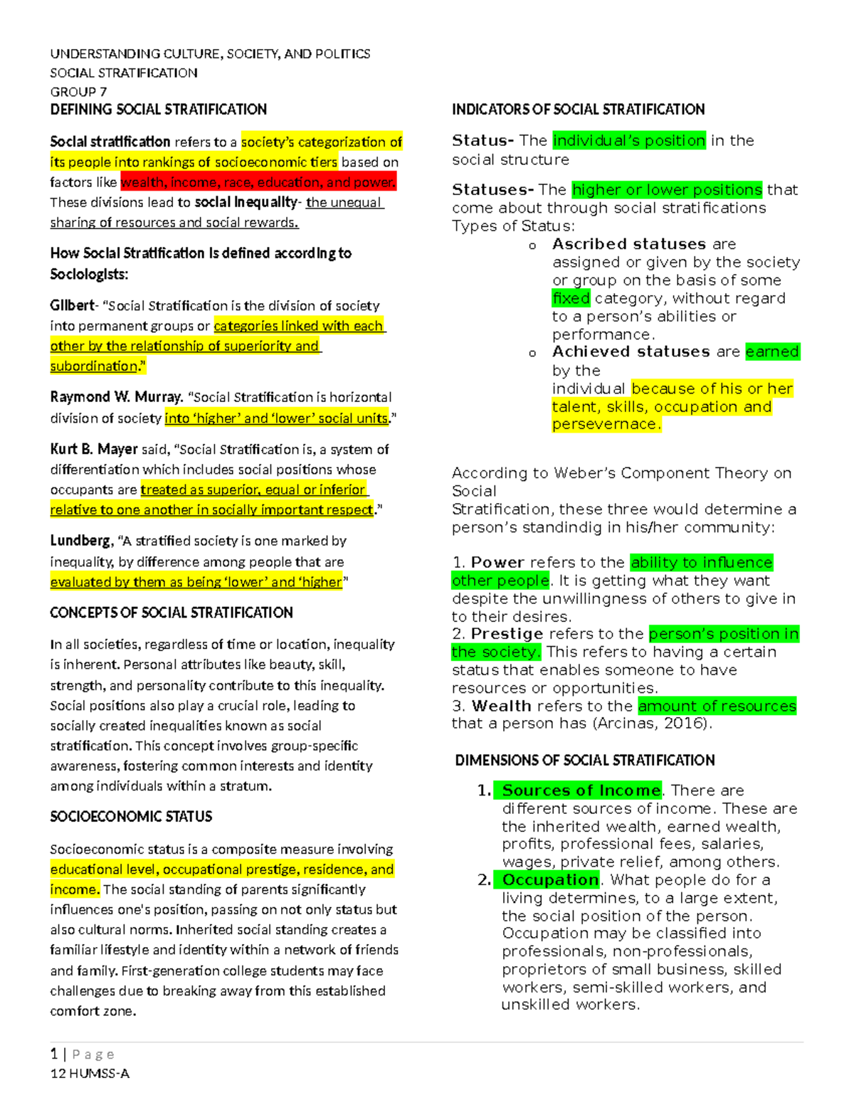 UCSP- Report - nktes - SOCIAL STRATIFICATION GROUP 7 DEFINING SOCIAL ...