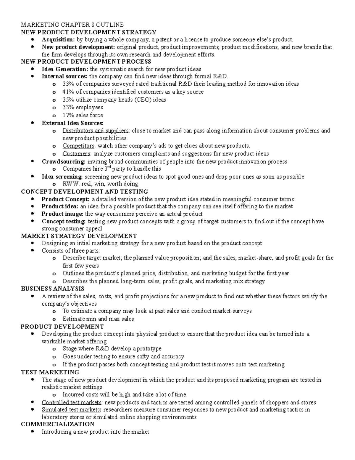 Marketing Chapter 8 Outline - MARKETING CHAPTER 8 OUTLINE NEW PRODUCT ...