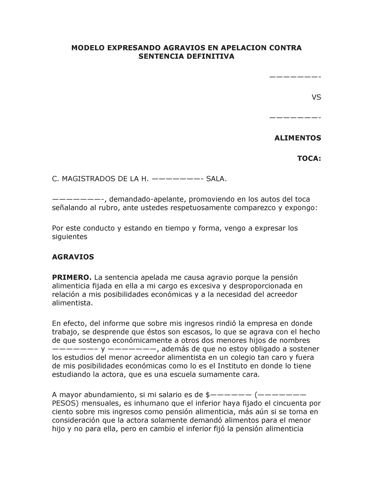 Modelo Expresando Agravios En Apelacion Contra Sentencia Definitiva Derecho Procesal Civil I 9036