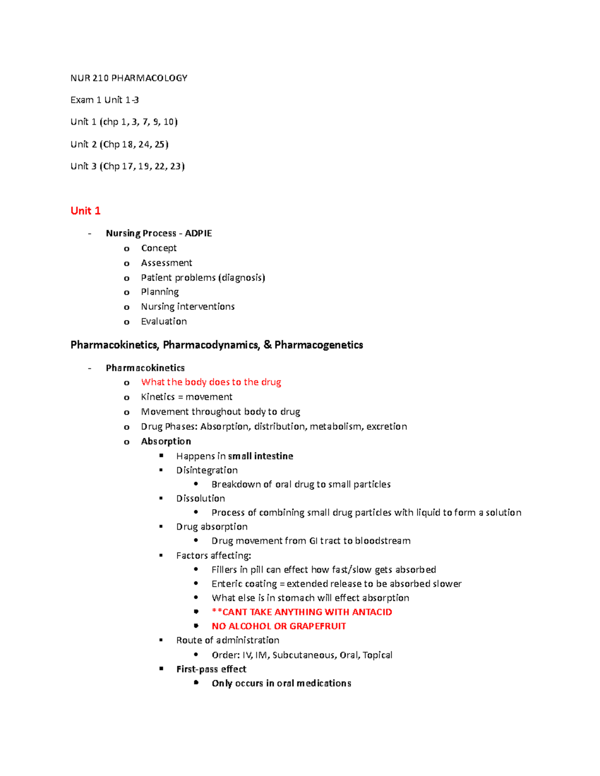 Pharm Exam 1 Notes - Exam Study Guide - NUR 210 PHARMACOLOGY Exam 1 ...