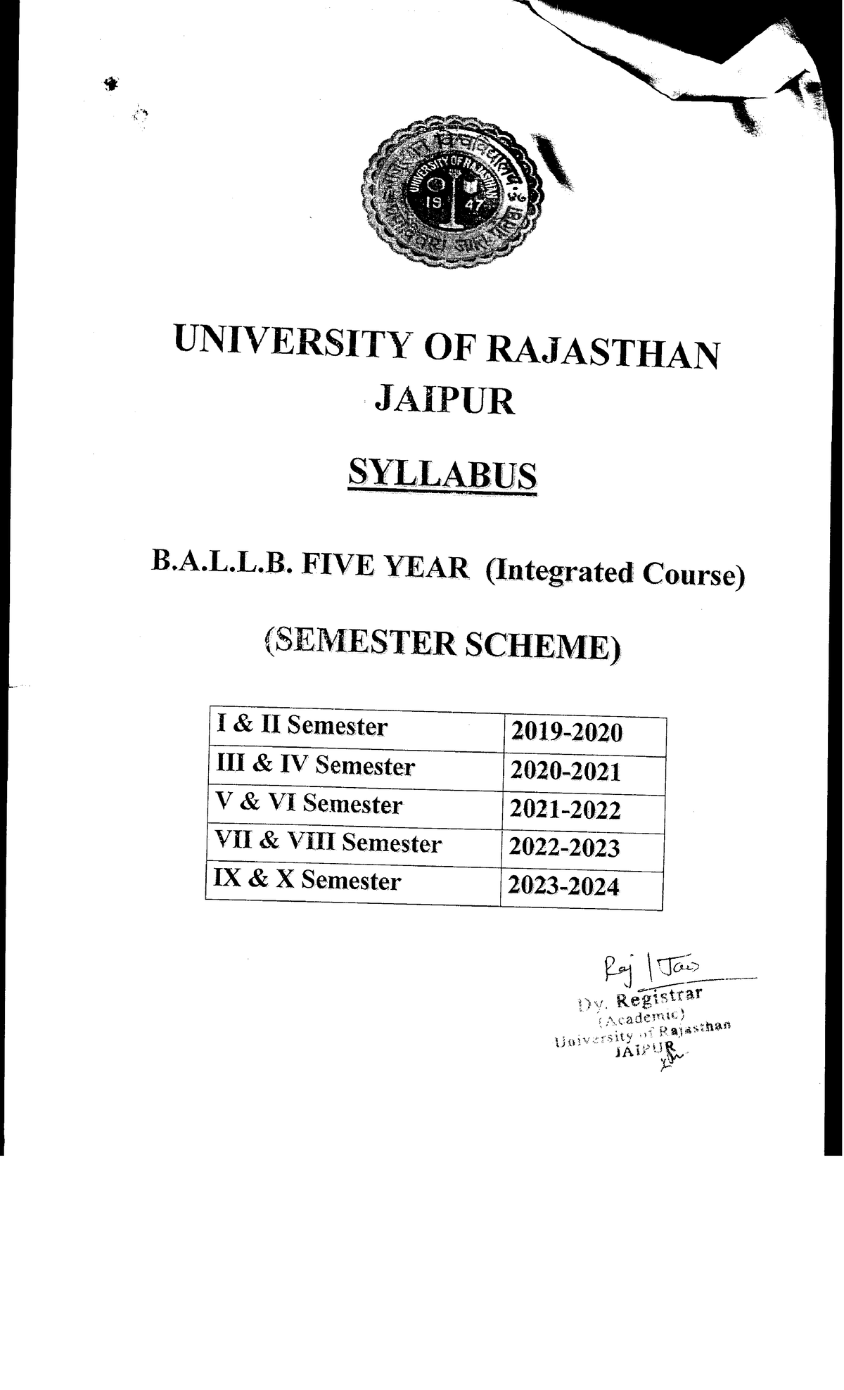 B.A.L.L.B.Five Year (Integrated Course) I-X-1 - Introduction To Law ...