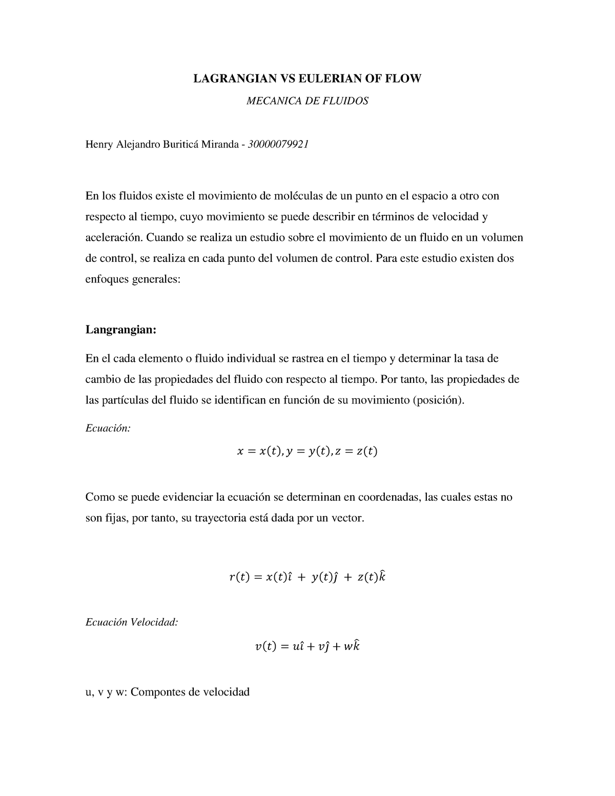 Lagrangian VS Eulerian OF FLOW - LAGRANGIAN VS EULERIAN OF FLOW ...