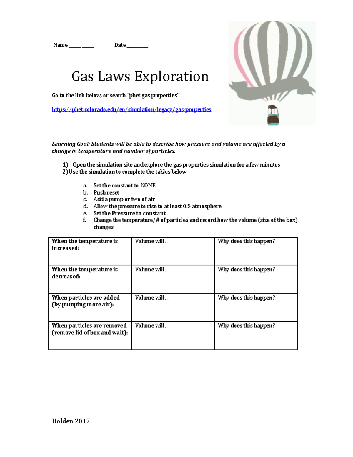 Gas+Laws+Exploration+(PHET) Name ____________ Date __________ Gas