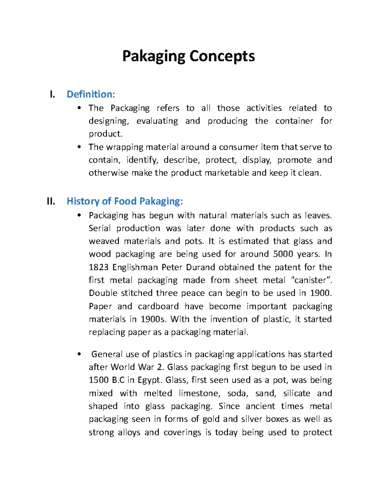 Pakaging Concept FOOD Pakaging Subject Pakaging Concepts I