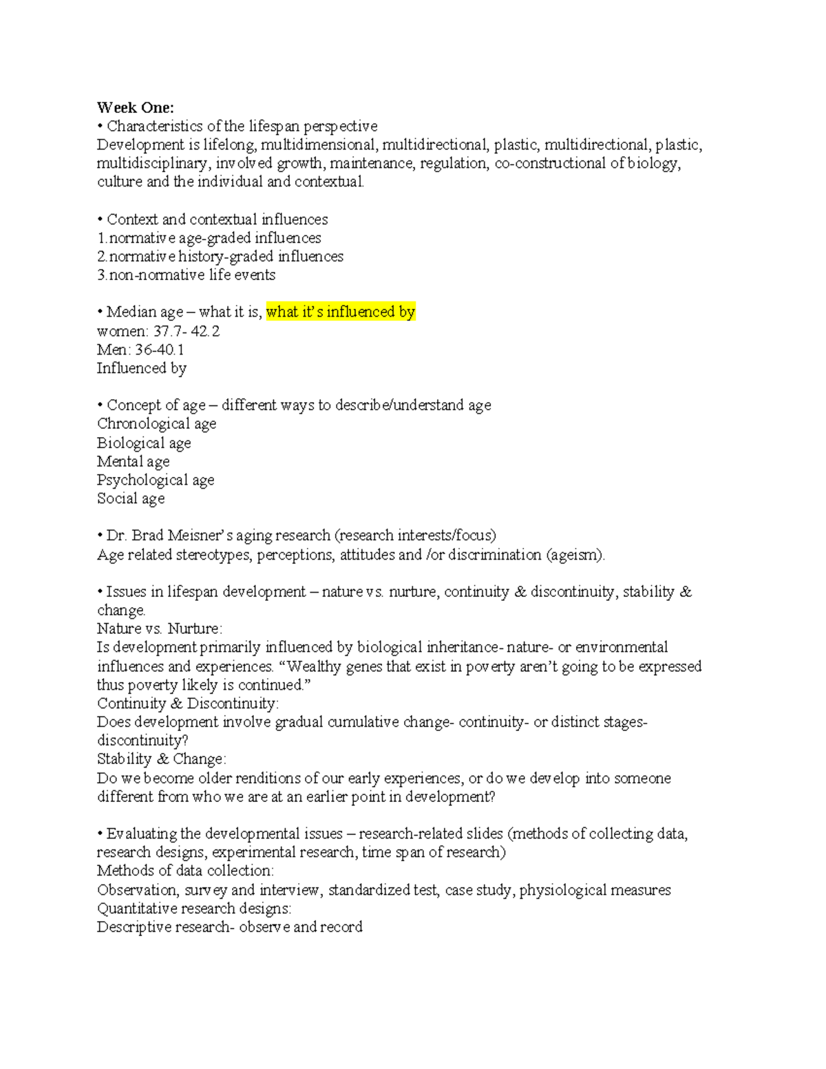 HAHP Test 1 - Test 1 review - Week One: Characteristics of the lifespan ...