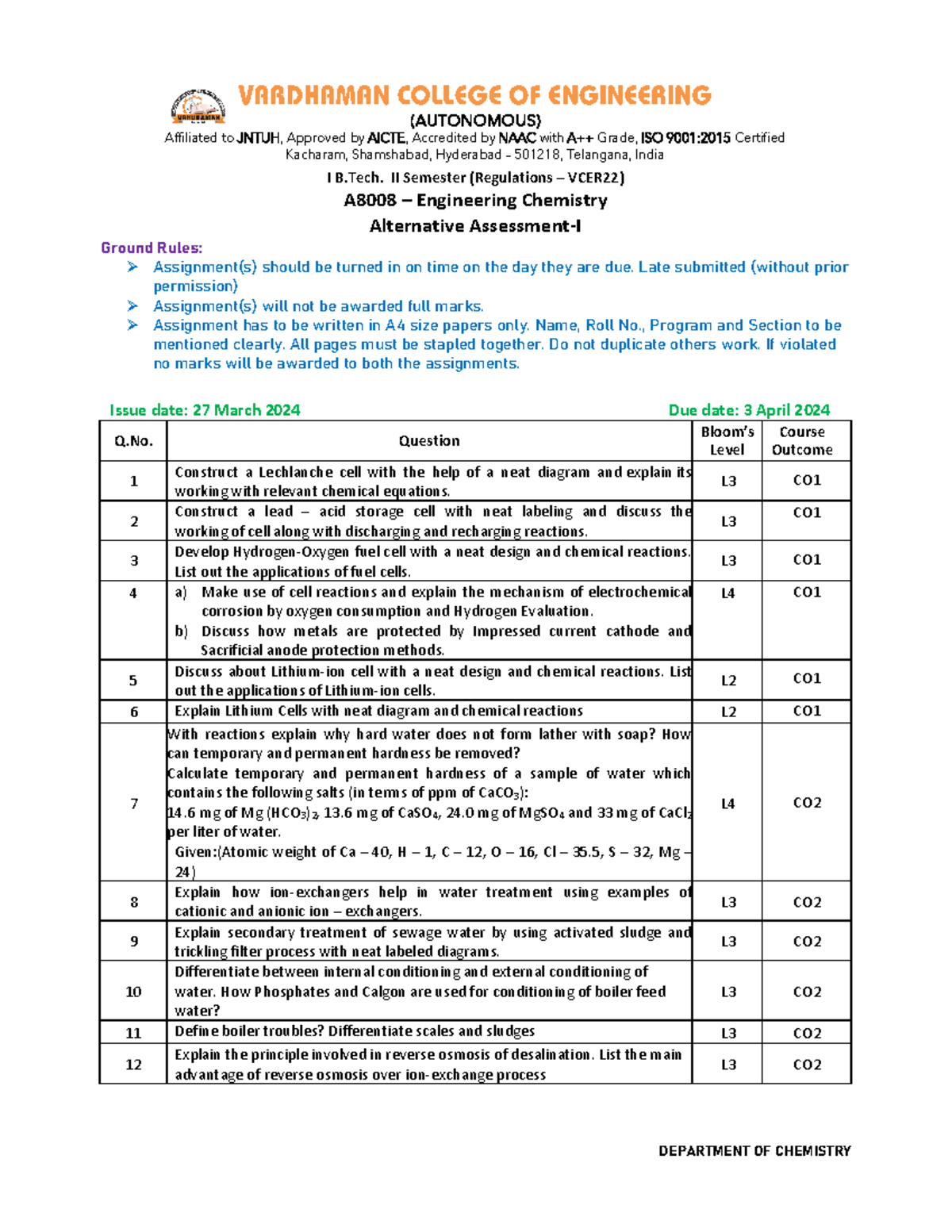 ECY (A8008) AAT-I - Notes - DEPARTMENT OF CHEMISTRY (AUTONOMOUS ...
