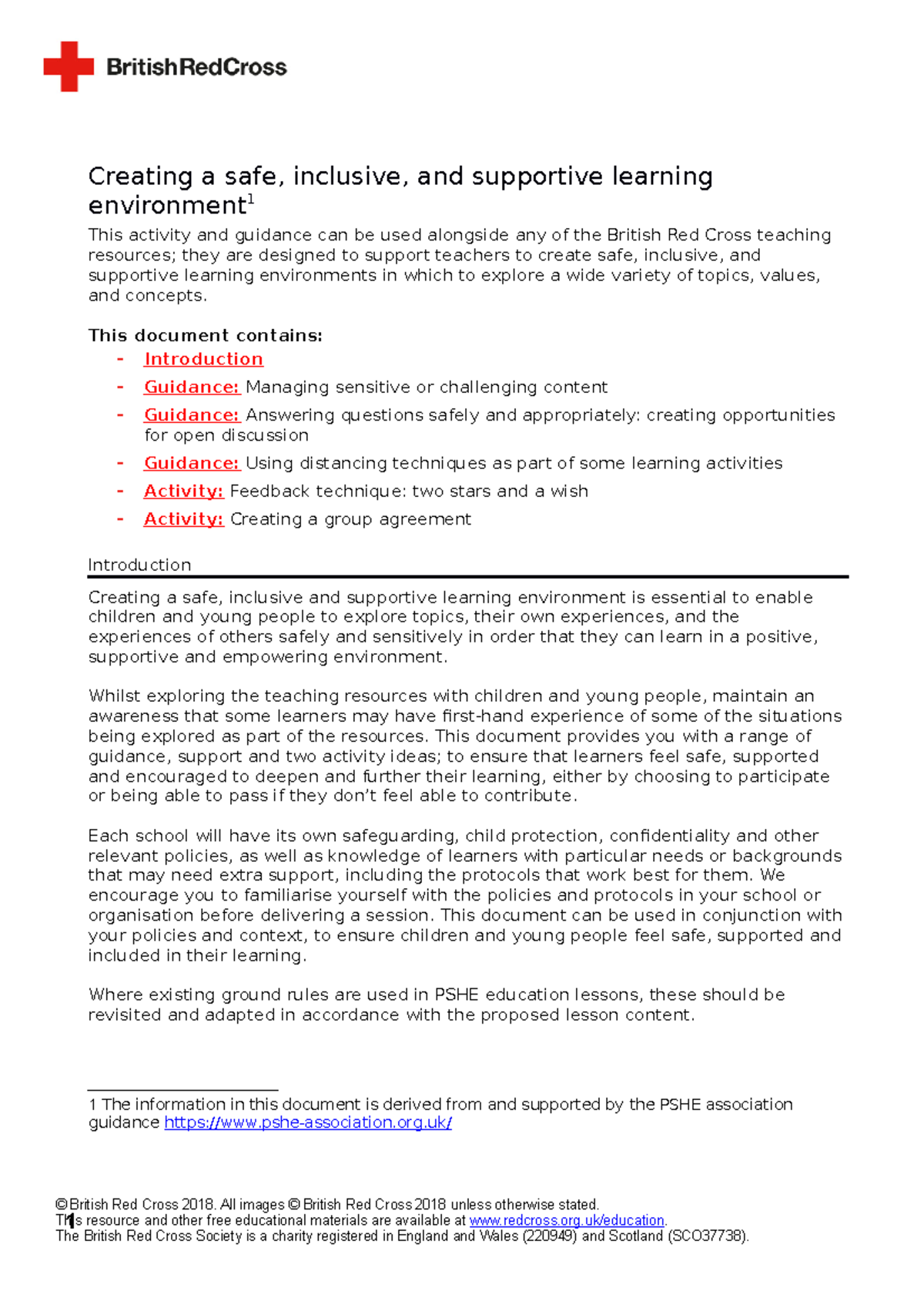 Creating a safe inclusive and supportive learning environment pshe ...