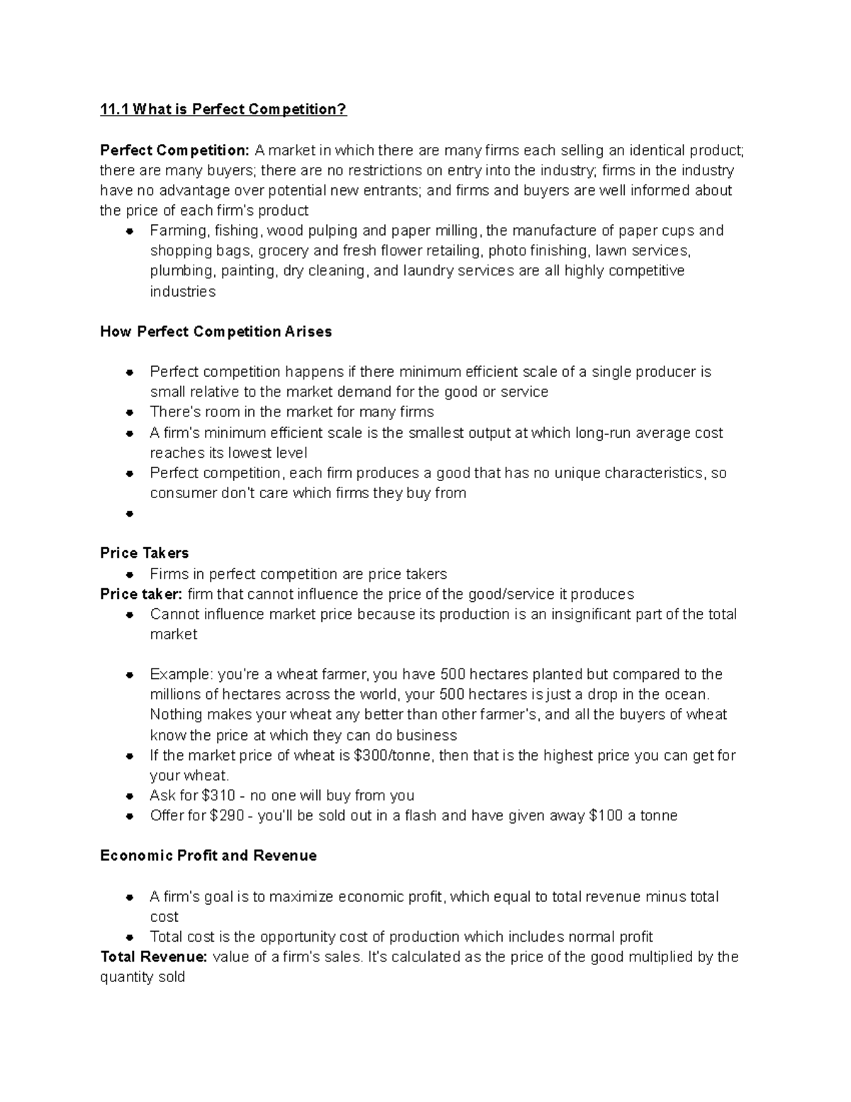 Chapter 11 - lecture notes - 11 What is Perfect Competition? Perfect ...
