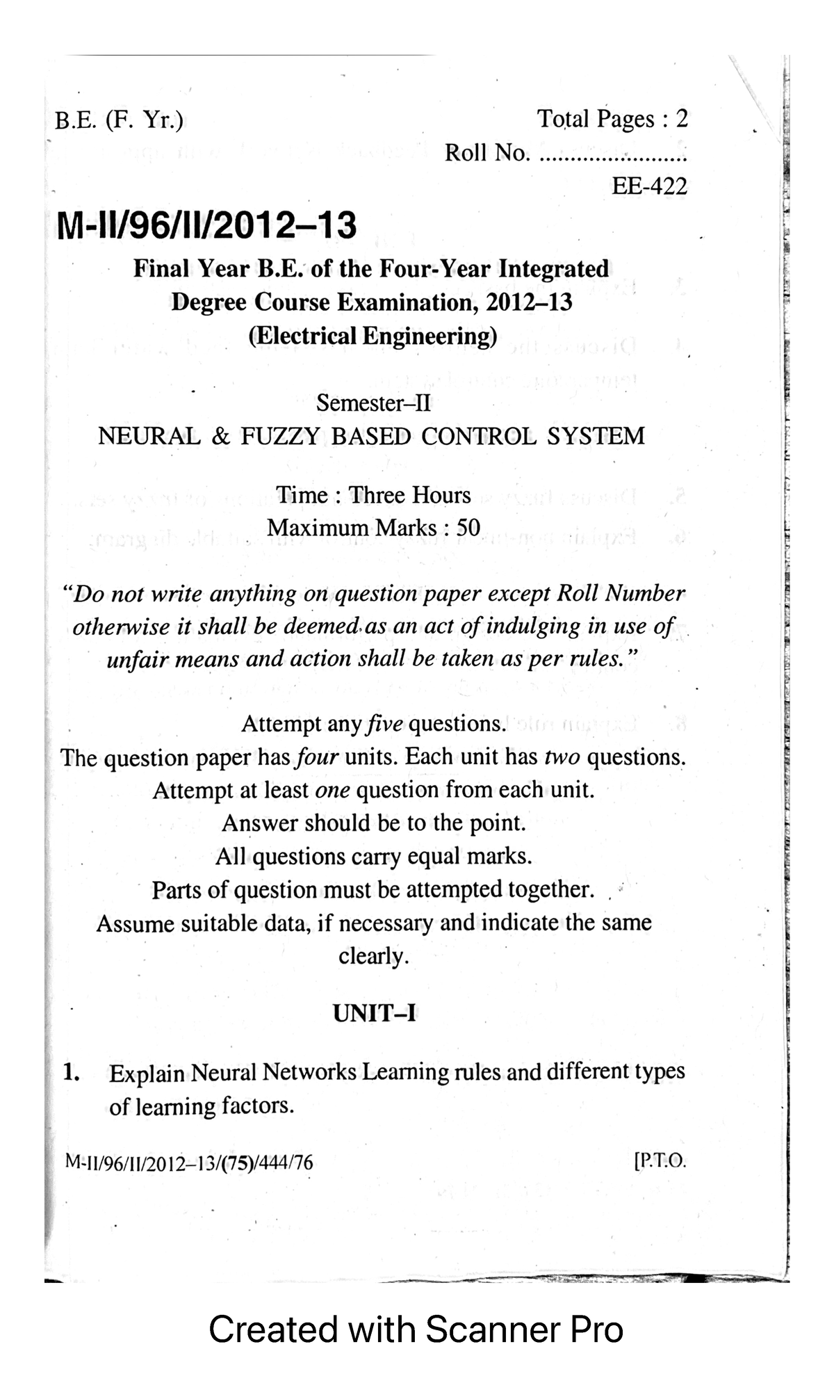 Nfbcs - Imp - B. (F. Yr.) Total Pages : 2 Roll No. EE- ####### M-1/96 ...