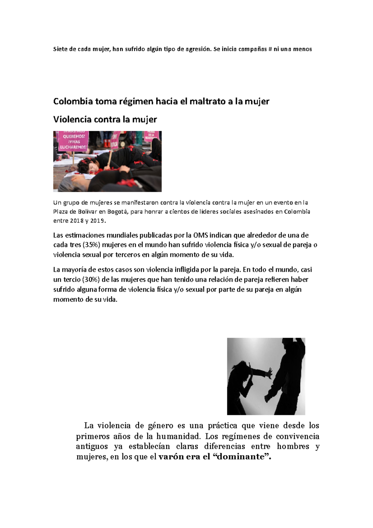 Tragajo ceples - escrito - Siete de cada mujer, han sufrido algún ipo ...