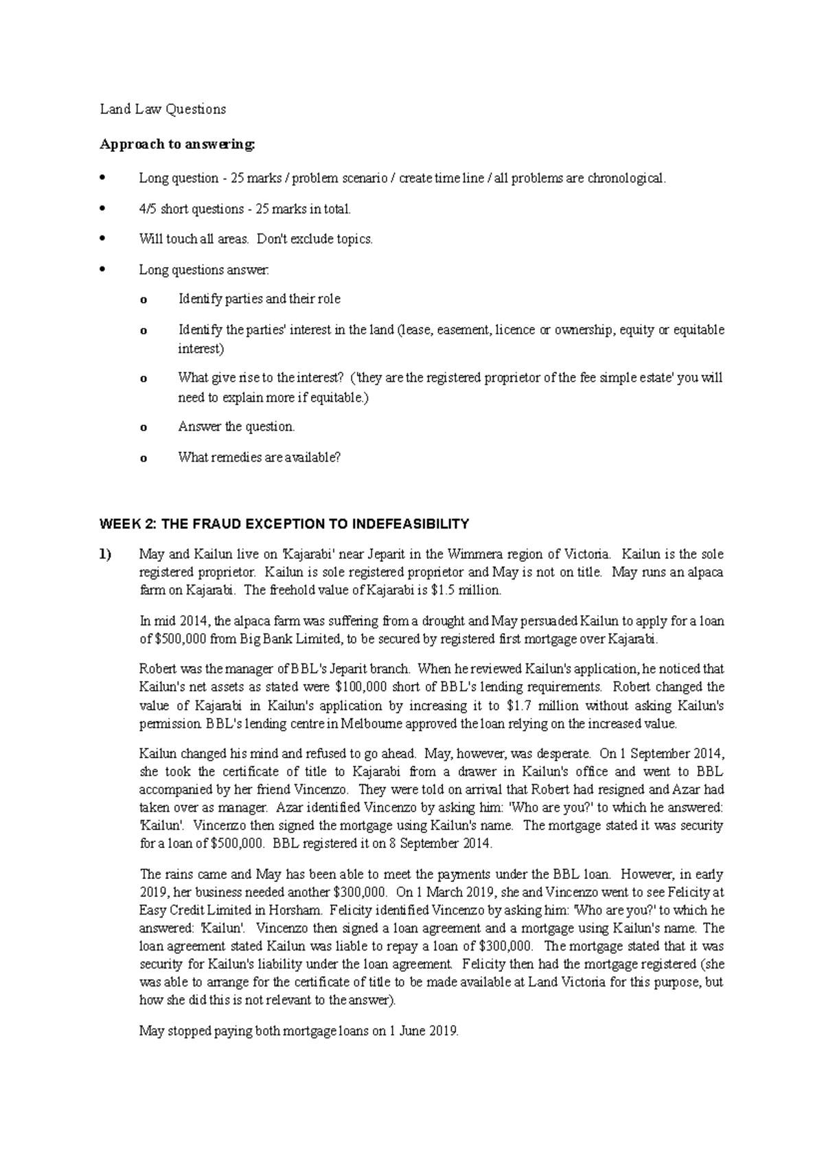 Land Law Questions Lecture notes All Land Law Questions Approach to