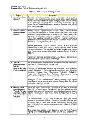 15 Soalan Dan Jawapan Tentang Darurat Constitutional Law Ii Ukm Studocu