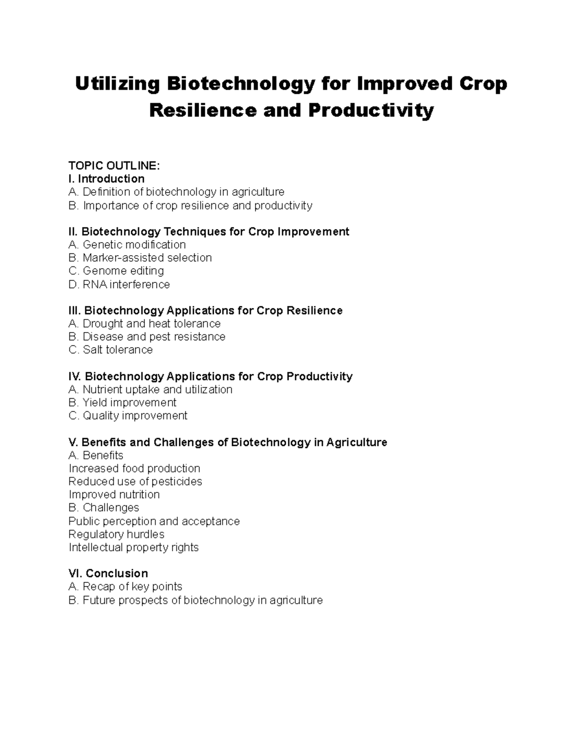 Utilizing Biotechnology for Improved Crop Resilience and Productivity ...