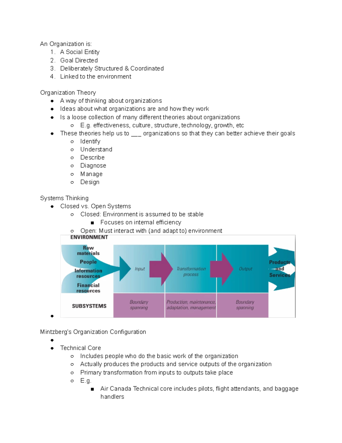 BU398 Notes - An Organization is: 1. A Social Entity 2. Goal Directed 3 ...