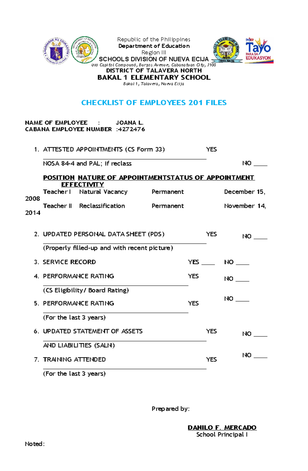 201-file-checklist - Lecture - Republic of the Philippines Department ...