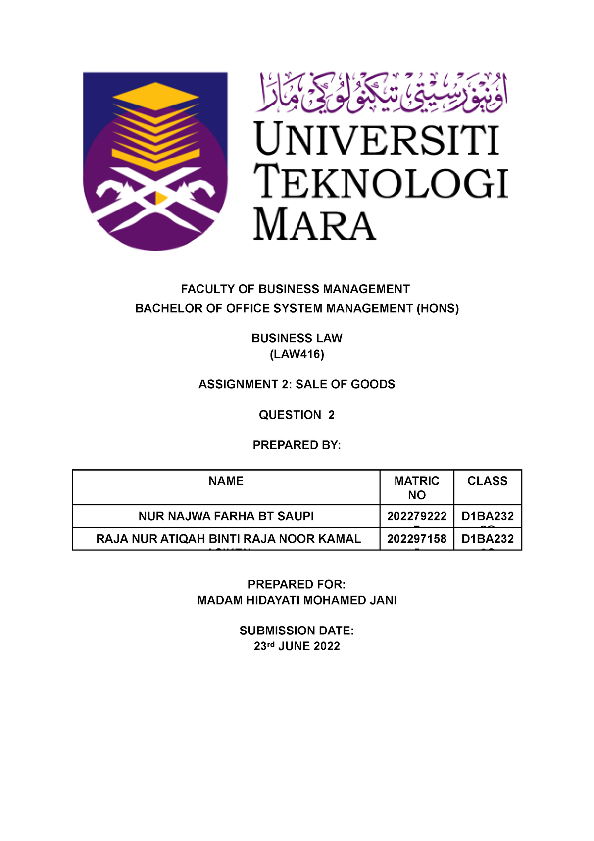 course code 416 assignment no 2