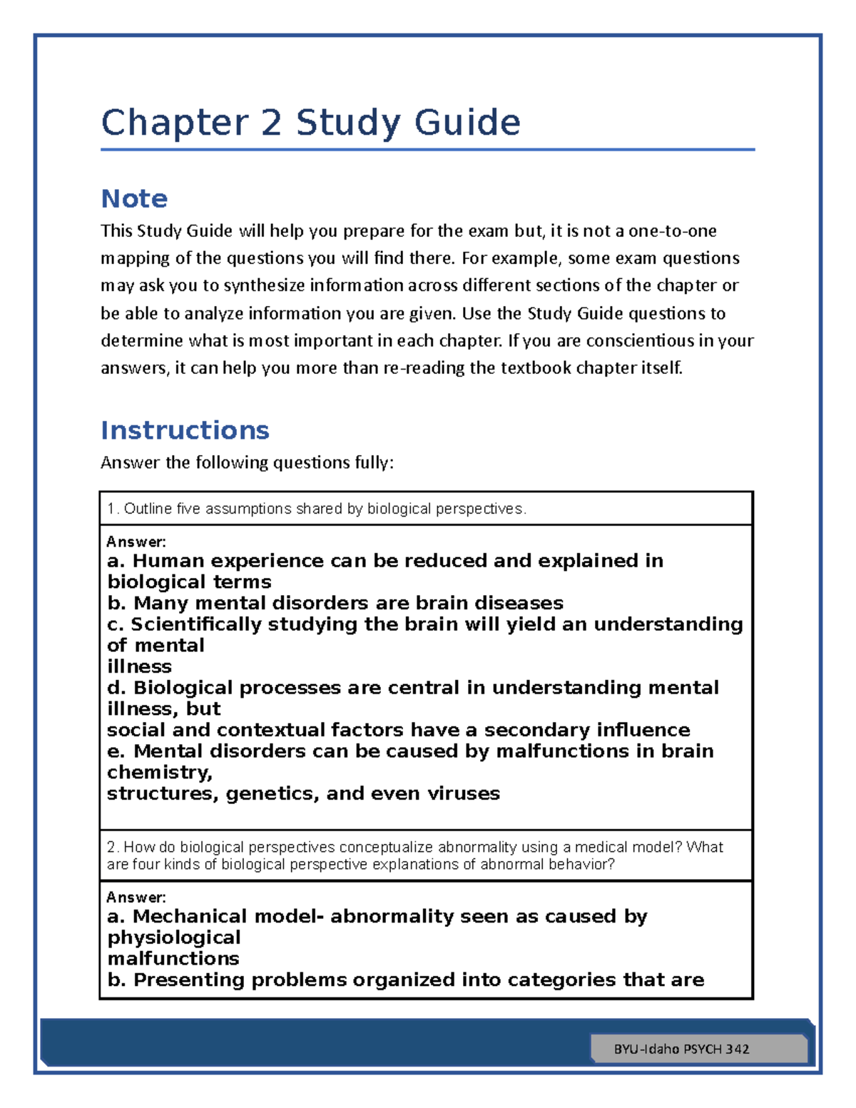 Ch. 2 Study Guide - None - Chapter 2 Study Guide Note This Study Guide ...