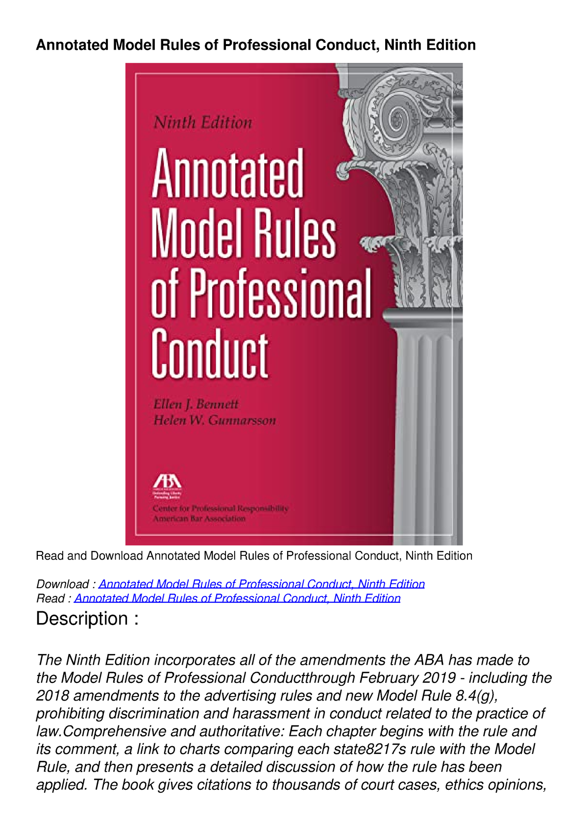 DOWNLOAD/PDF Annotated Model Rules of Professional Conduct, Ninth