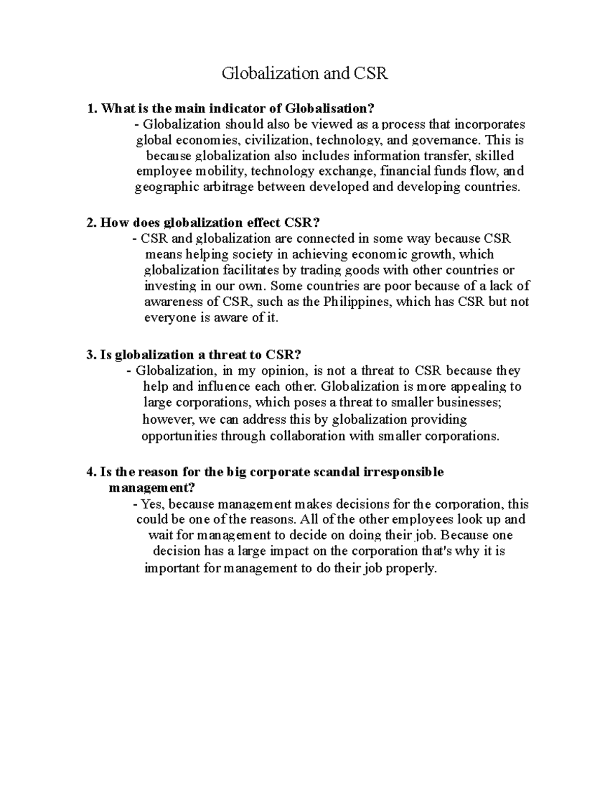 CSR Chapter 7 Marketing Globalization and CSR 1. What is the main