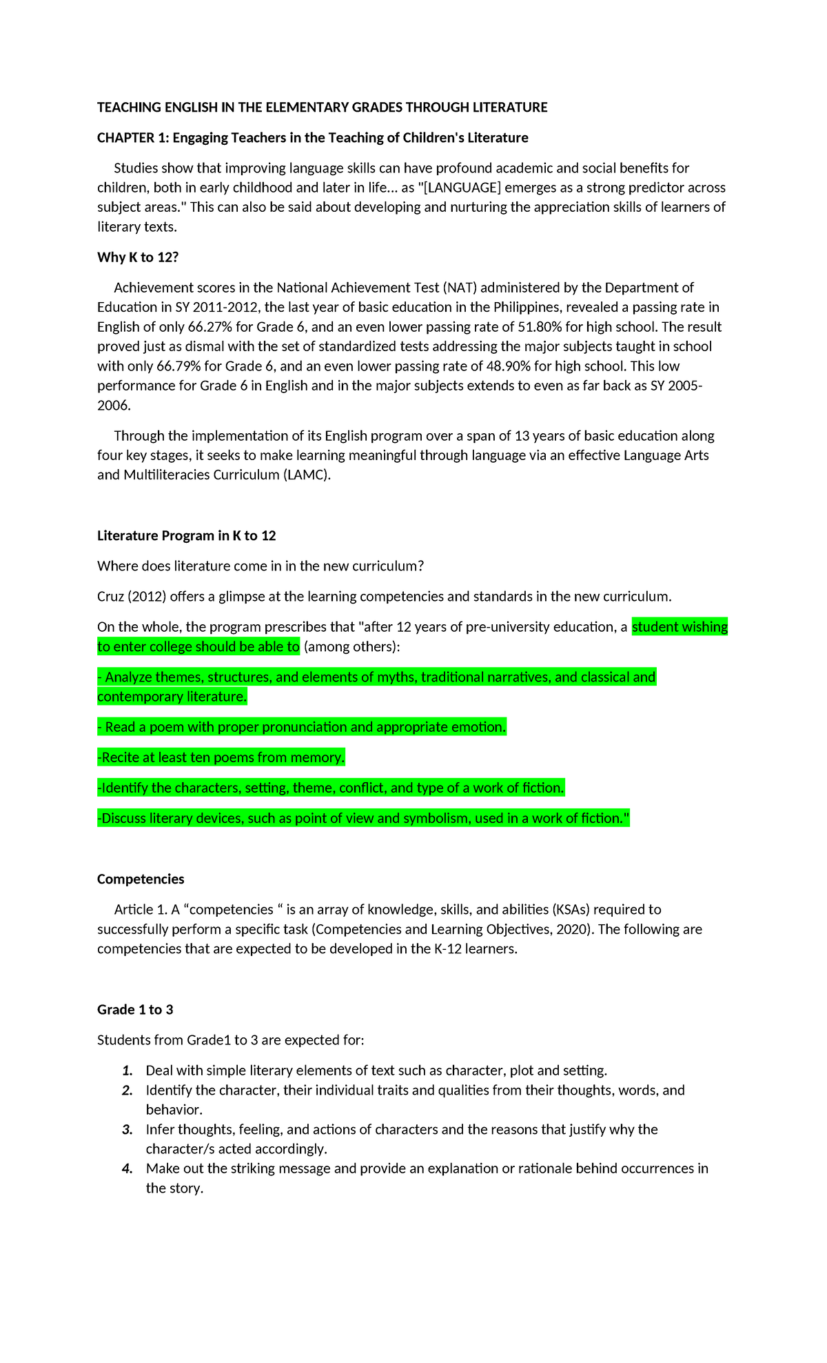 Lesson 14 TEACHING ENGLISH IN THE ELEMENTARY GRADES THROUGH