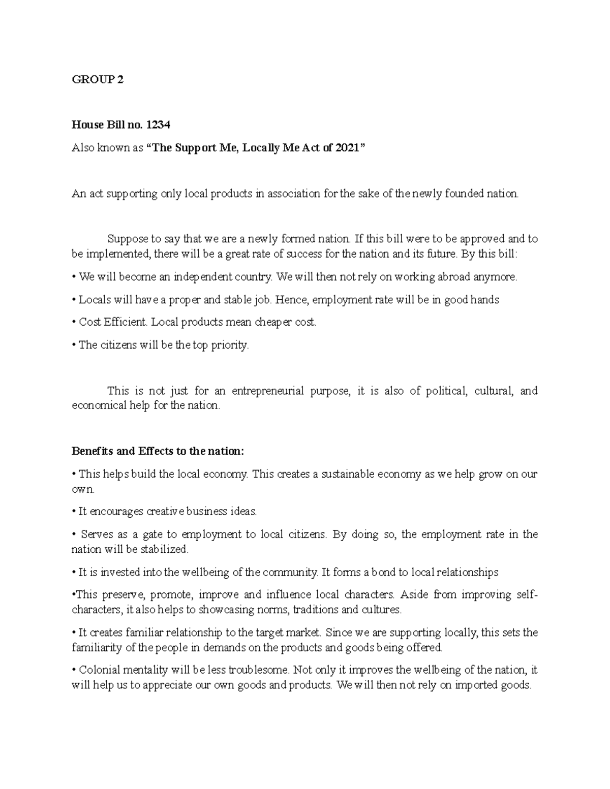 HouseBILLNO NONE GROUP 2 House Bill no. 1234 Also known as “The