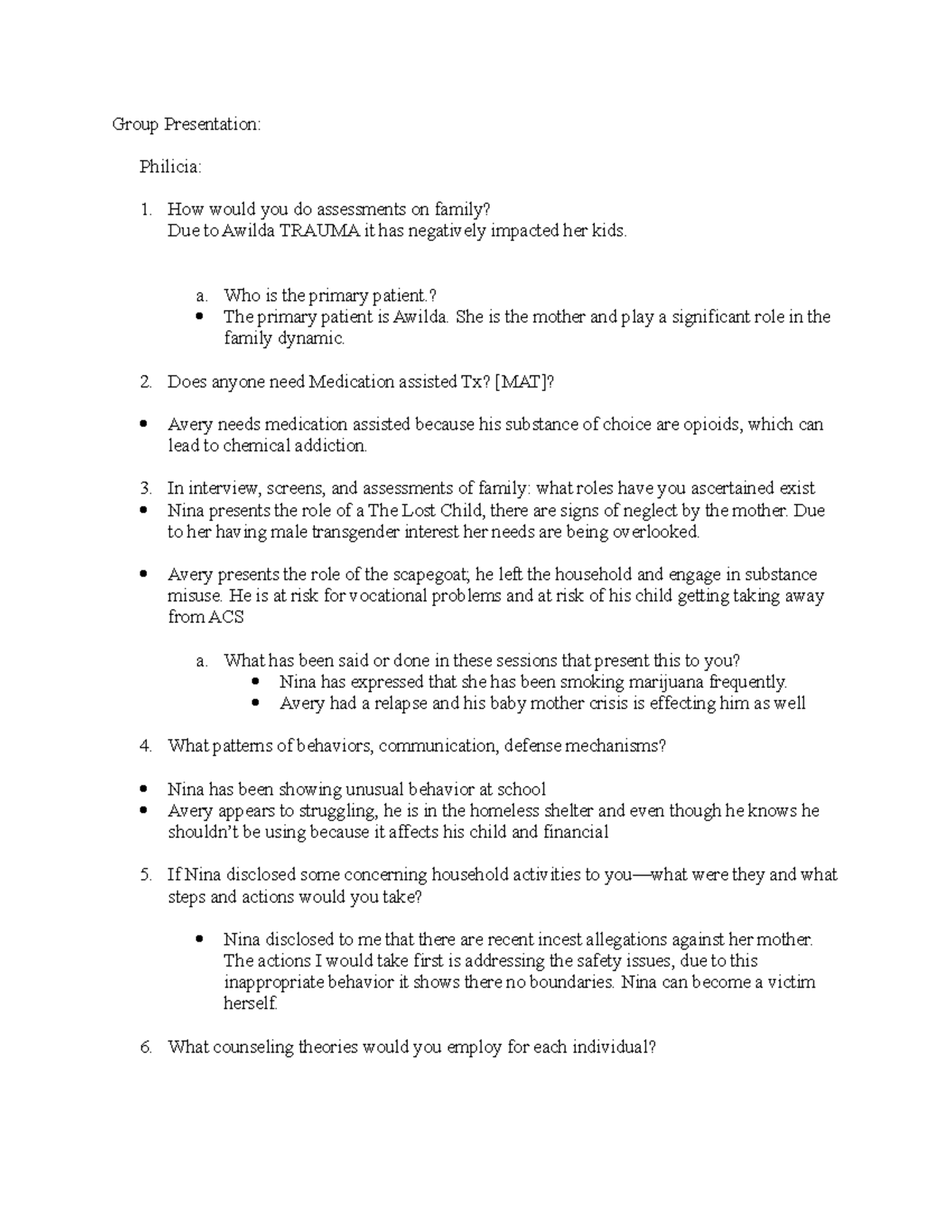 Case Presentation Questions (Philicia Grant) - Group Presentation ...
