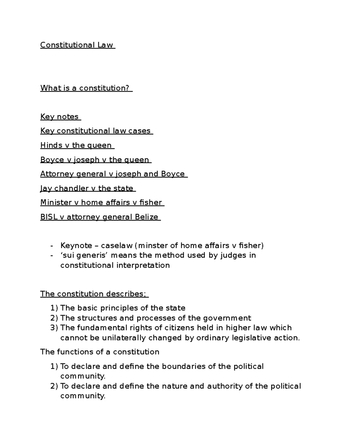 Constitutional Law Overall notes 1 - Constitutional Law What is a ...
