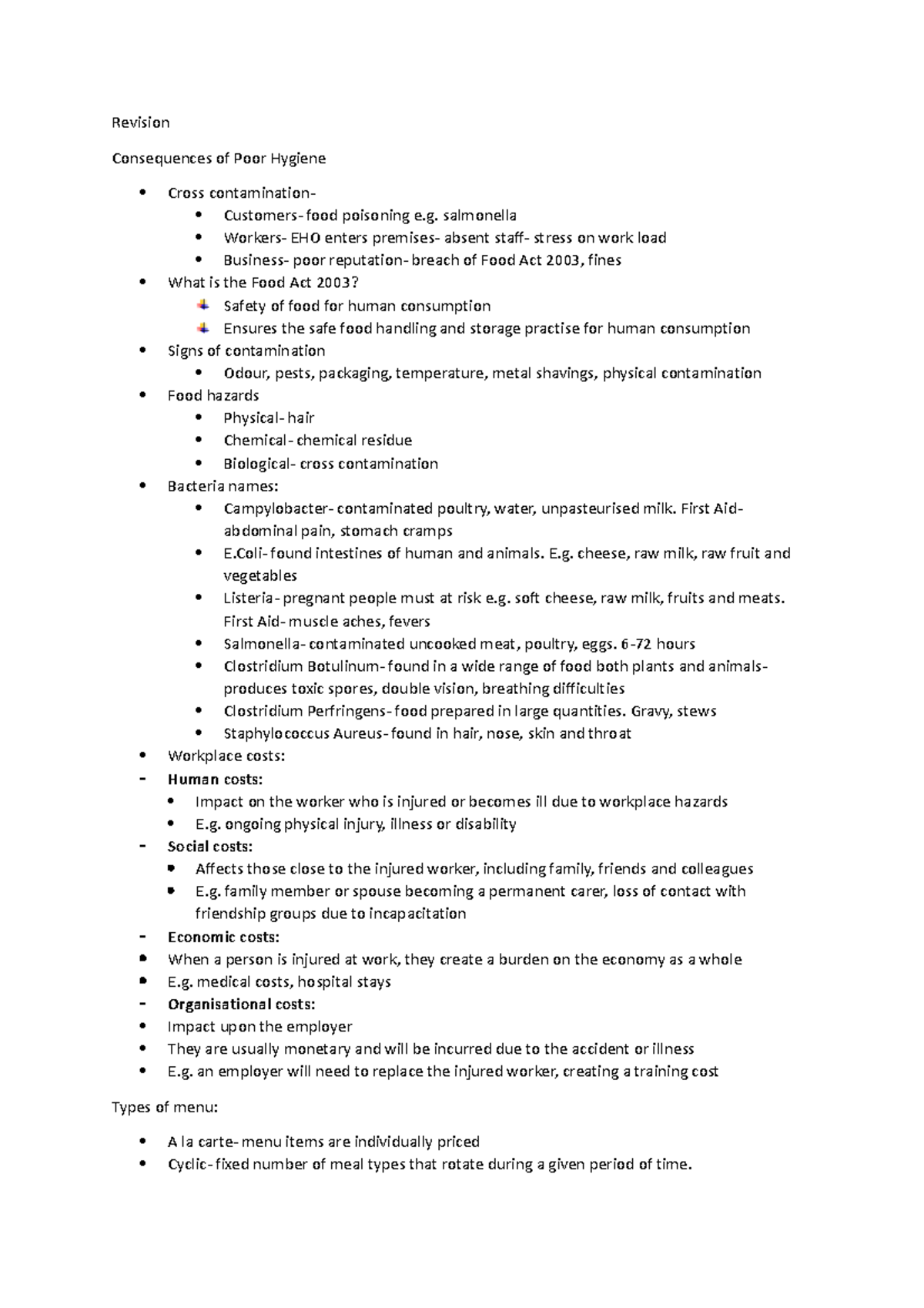 Hospitality Revision Notes (Manasi Nirbhavane) - Revision Consequences ...