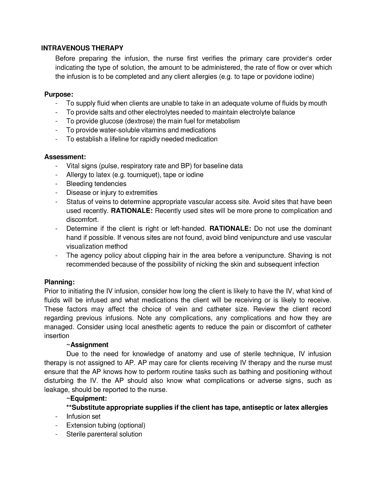 RLE - Intravenous Therapy - INTRAVENOUS THERAPY Before preparing the ...