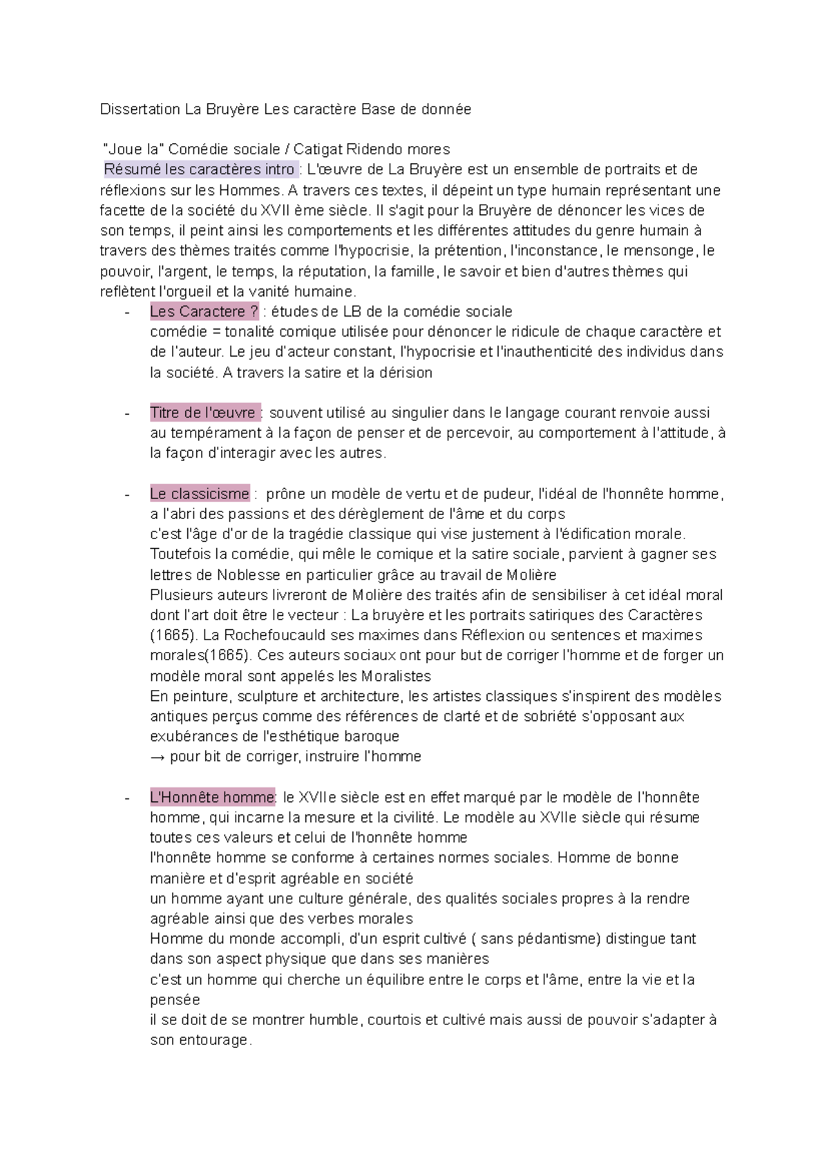 Dissertation les caracteres Dissertation La Bruyère Les caractère