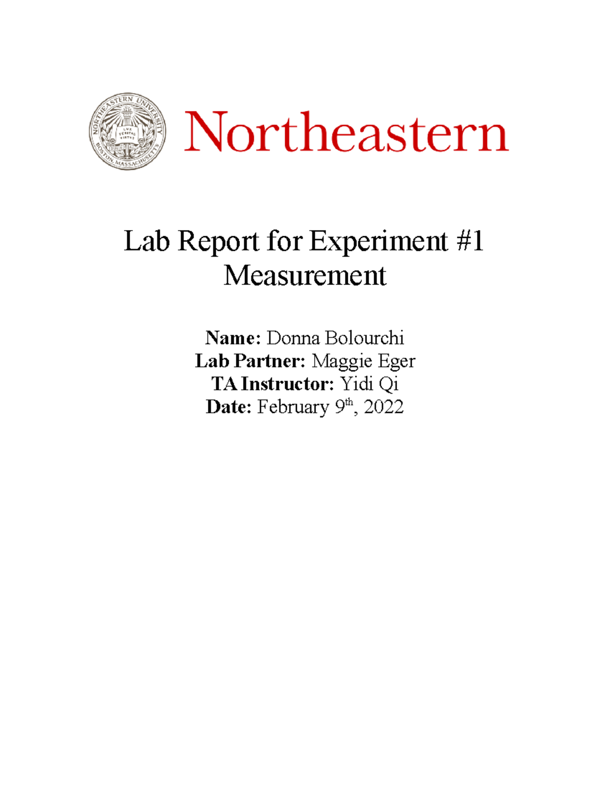 Bolourchi.d Experiment #1 - Lab Report for Experiment Measurement Name ...