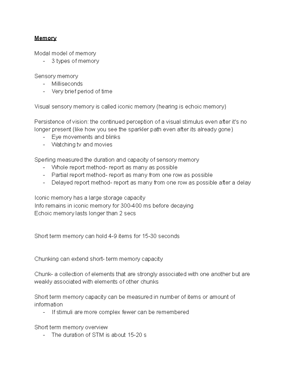 Exam 2 Psych 405 - Lecture notes for the second exam - Memory Modal ...