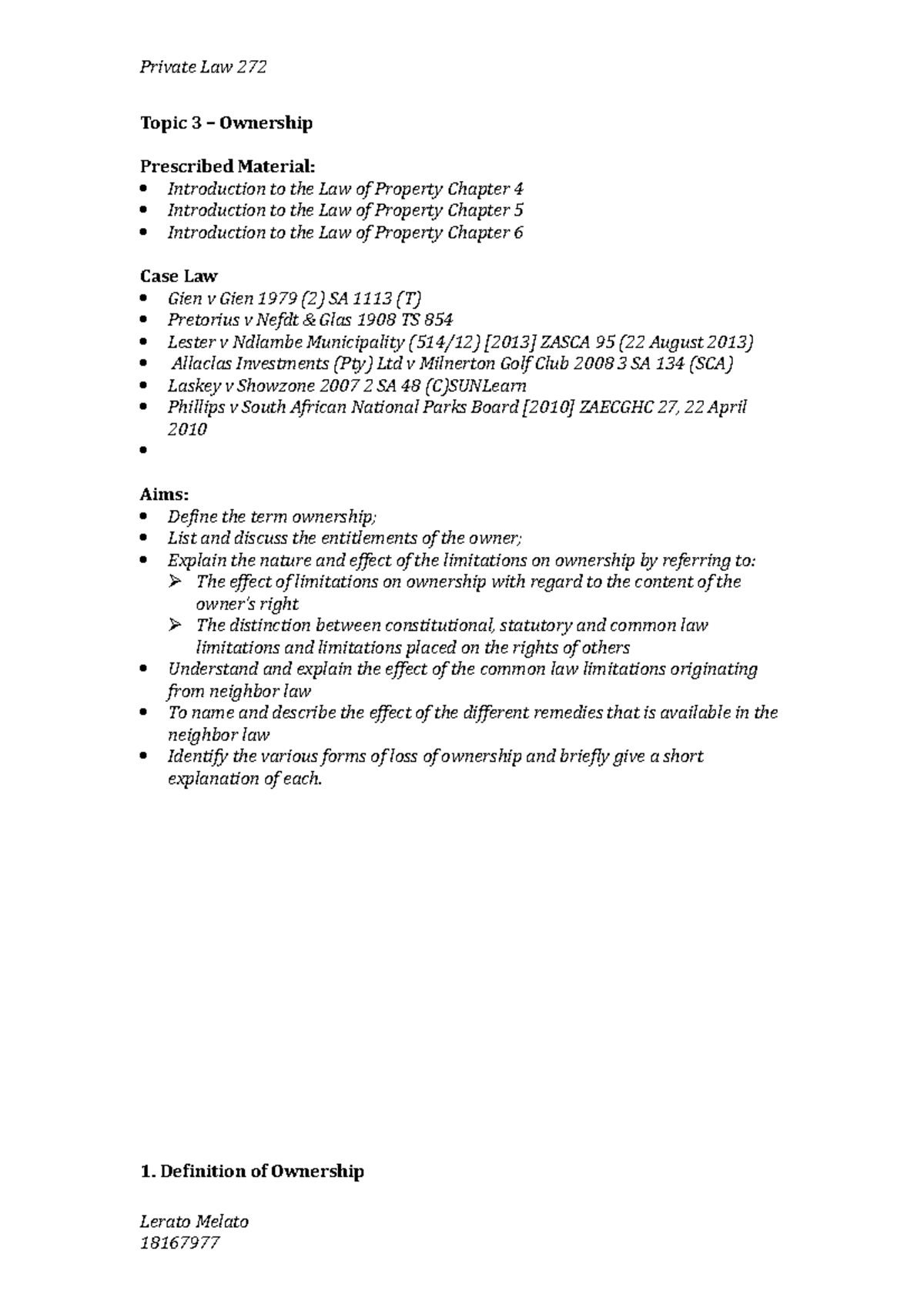 Topic 3-Ownership - SUmmaries - Topic 3 – Ownership Prescribed Material ...
