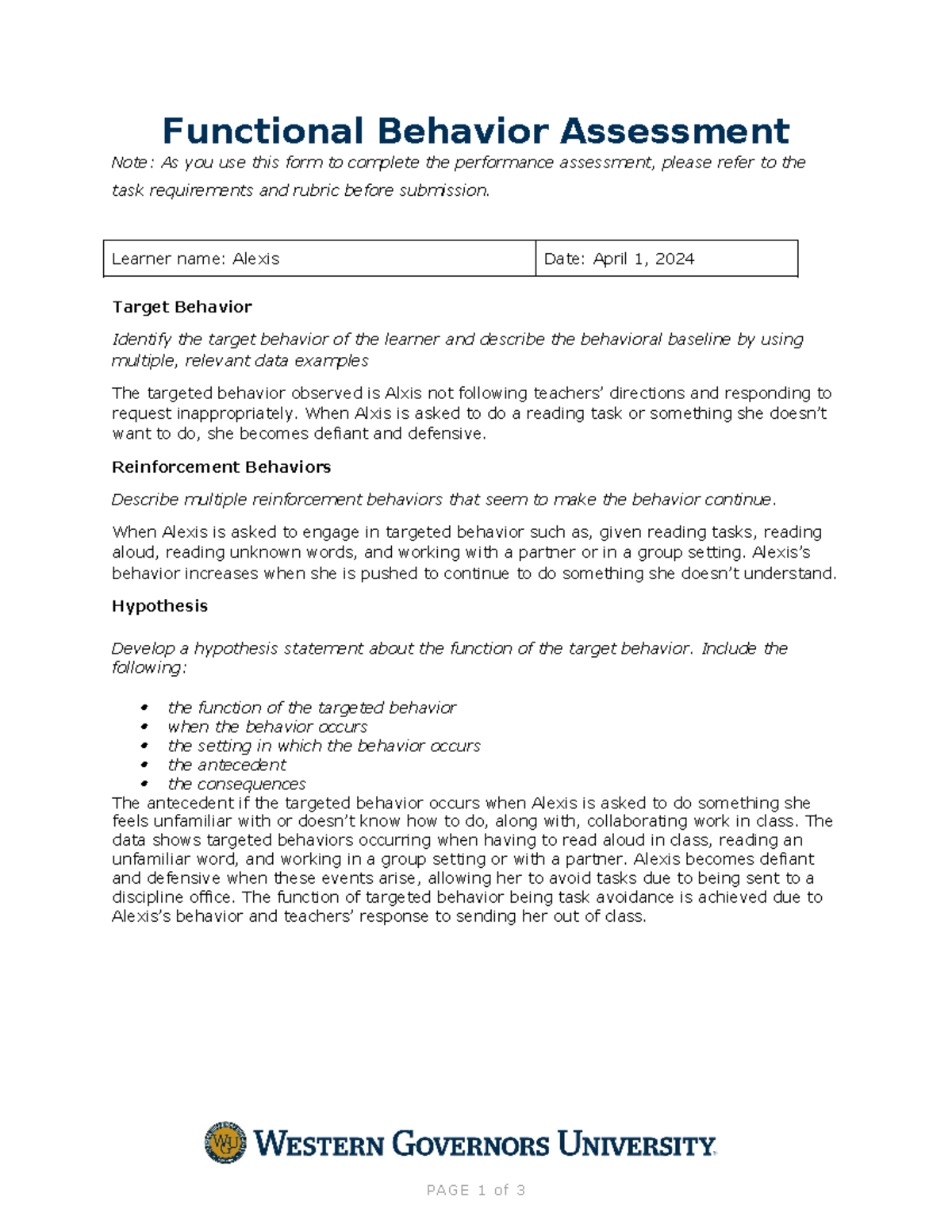 FBA BIP D001 (editied) - Passed - Functional Behavior Assessment Note ...