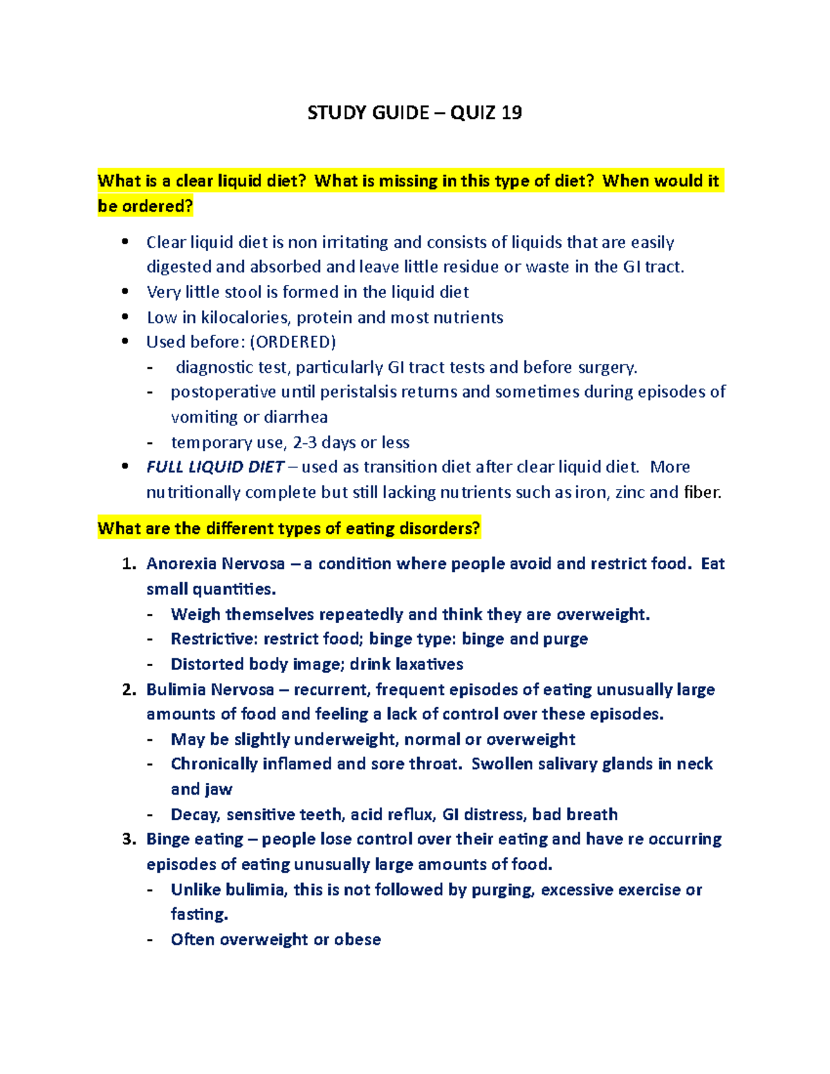 MS I Study Guide QUIZ 19 STUDY GUIDE QUIZ 19 What is a clear