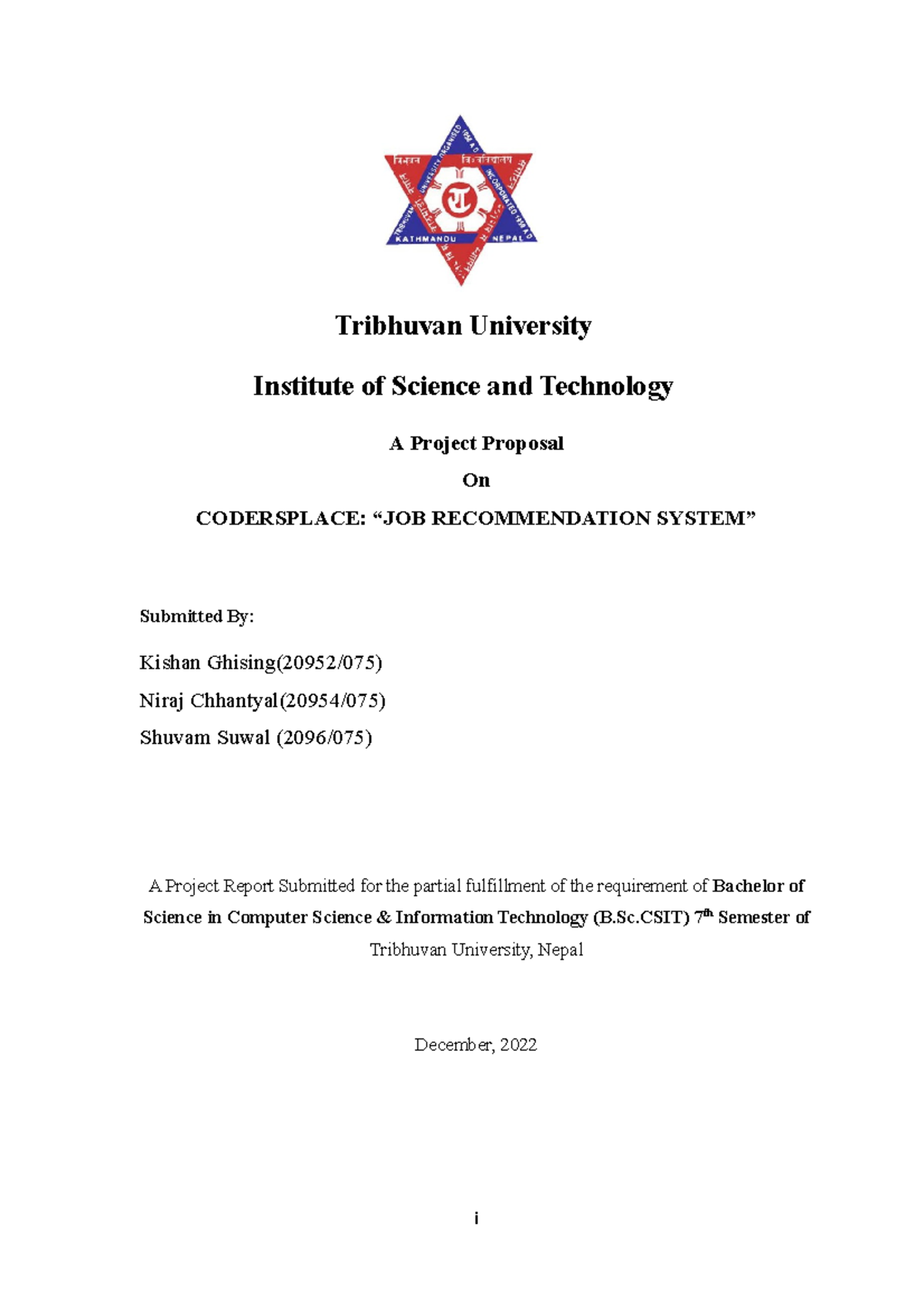 research project front page