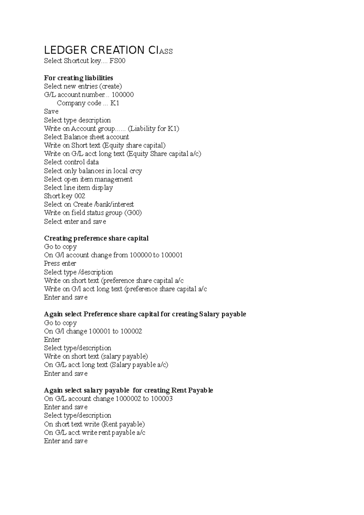 SAP class no.6 ledger creation - LEDGER CREATION ClASS Select Shortcut ...