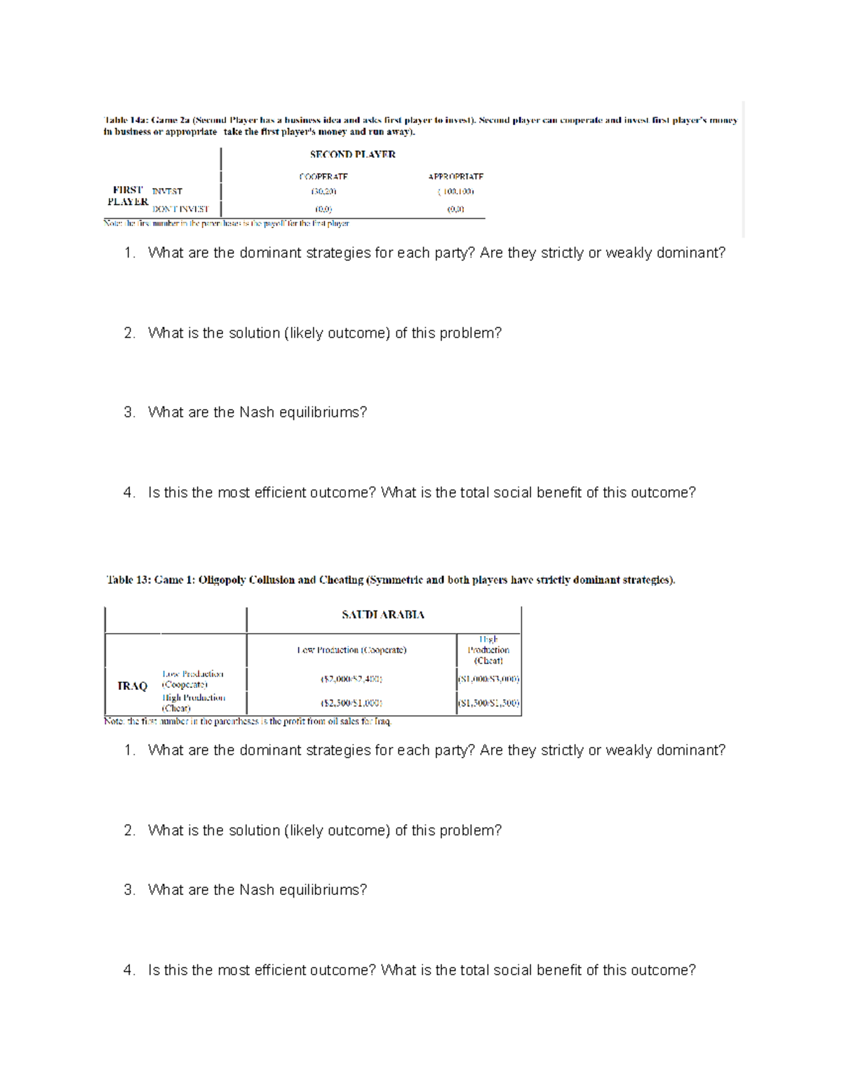 Microeconomics Final Practice - What are the dominant strategies for ...