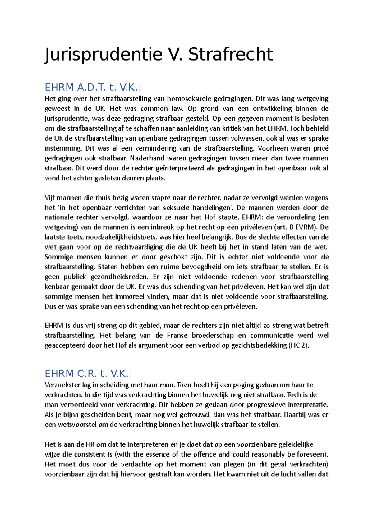 Jurisprudentie V. Strafrecht - Jurisprudentie V. Strafrecht EHRM A.D. T ...