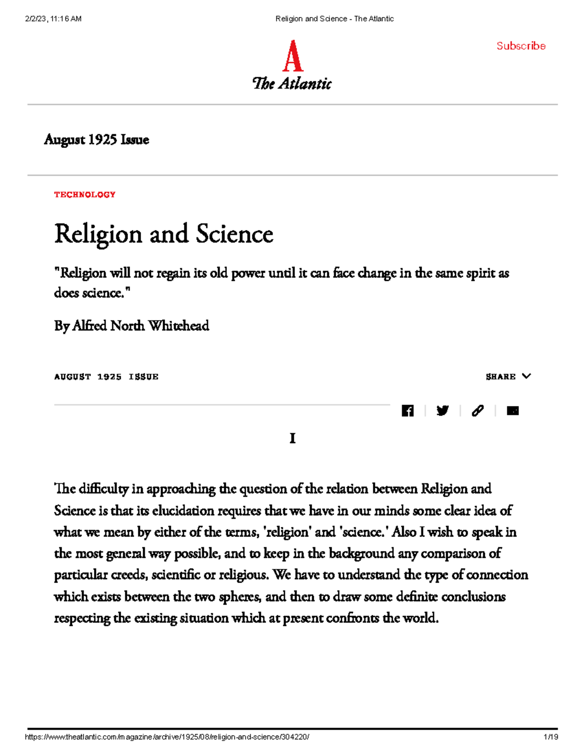 Religion and Science - The Atlantic - TECHNOLOGY Religion and Science ...