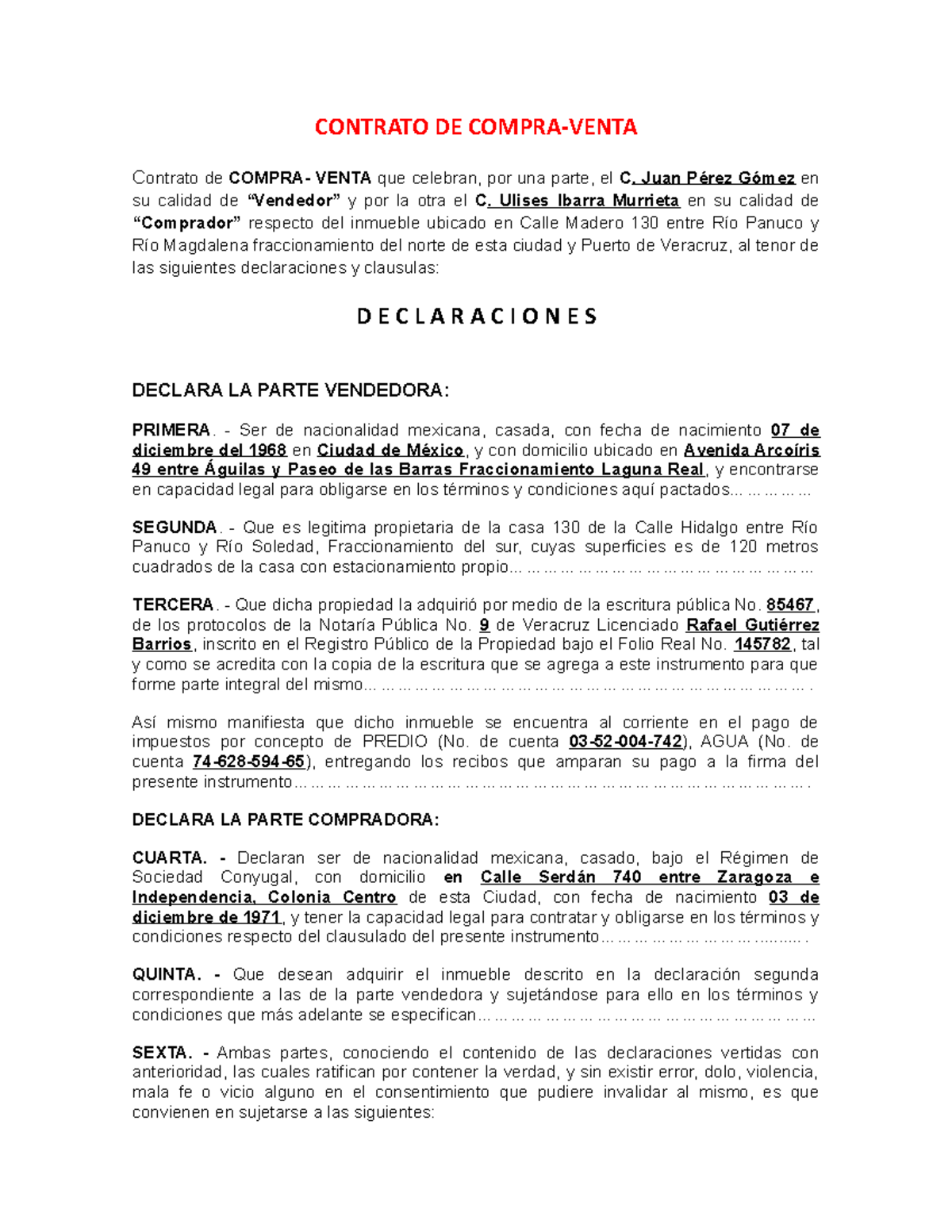 Ejemplo Contrato De Compra Venta Contrato De Contrato De Venta Que Celebran Por Una Parte El 8206