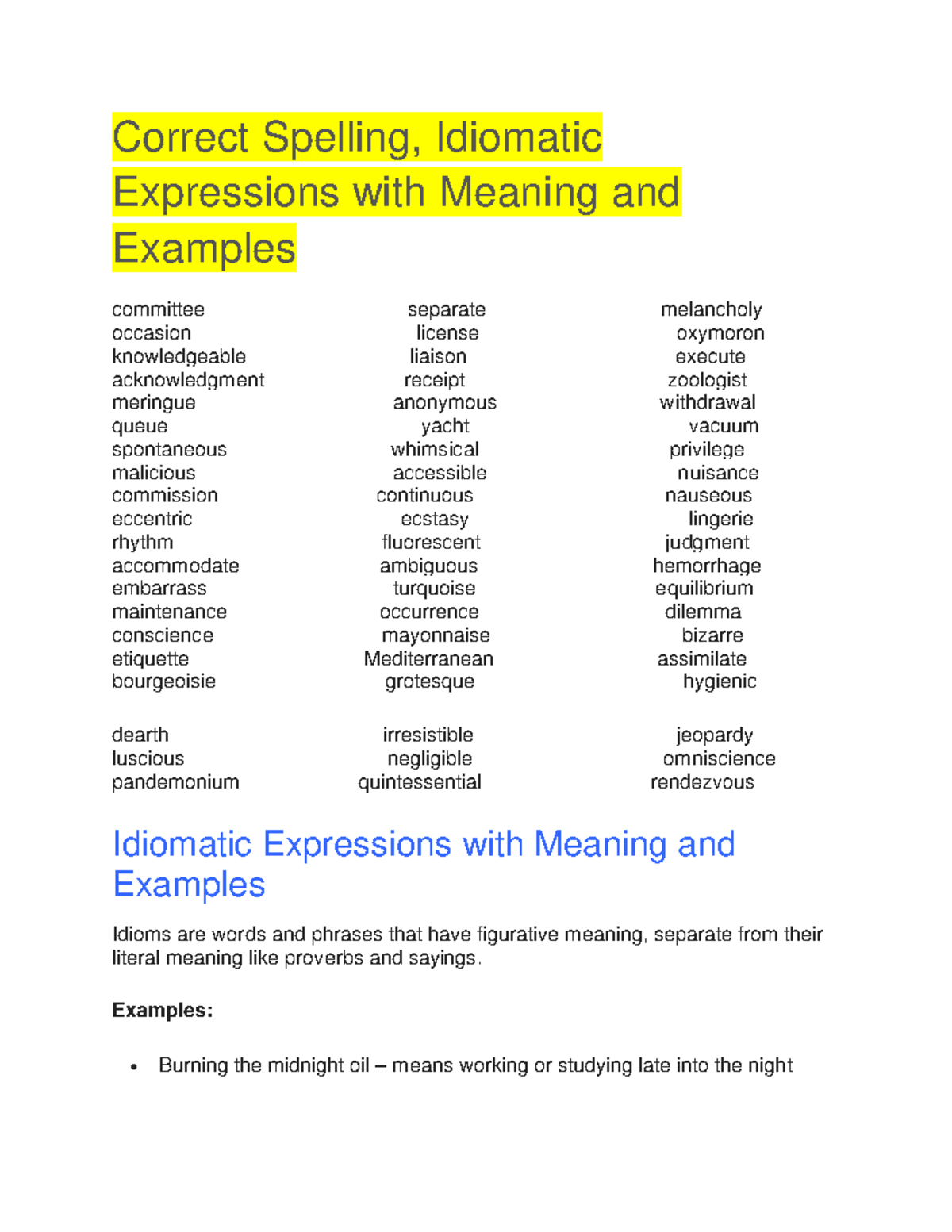 correct-spelling-idiomatic-expressions-with-meaning-and-examples