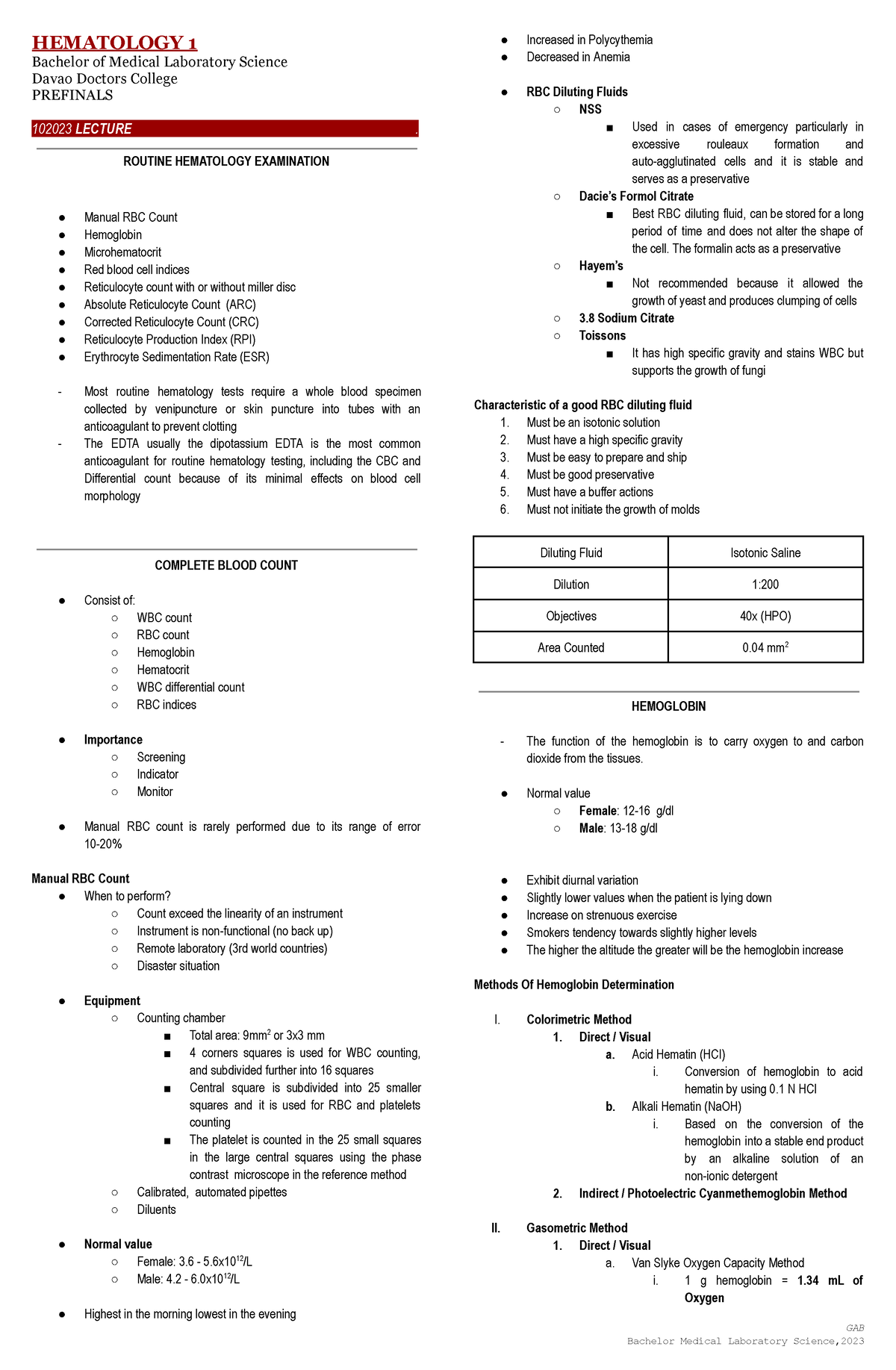 Hematology lecturer - HEMATOLOGY 1 Bachelor of Medical Laboratory ...