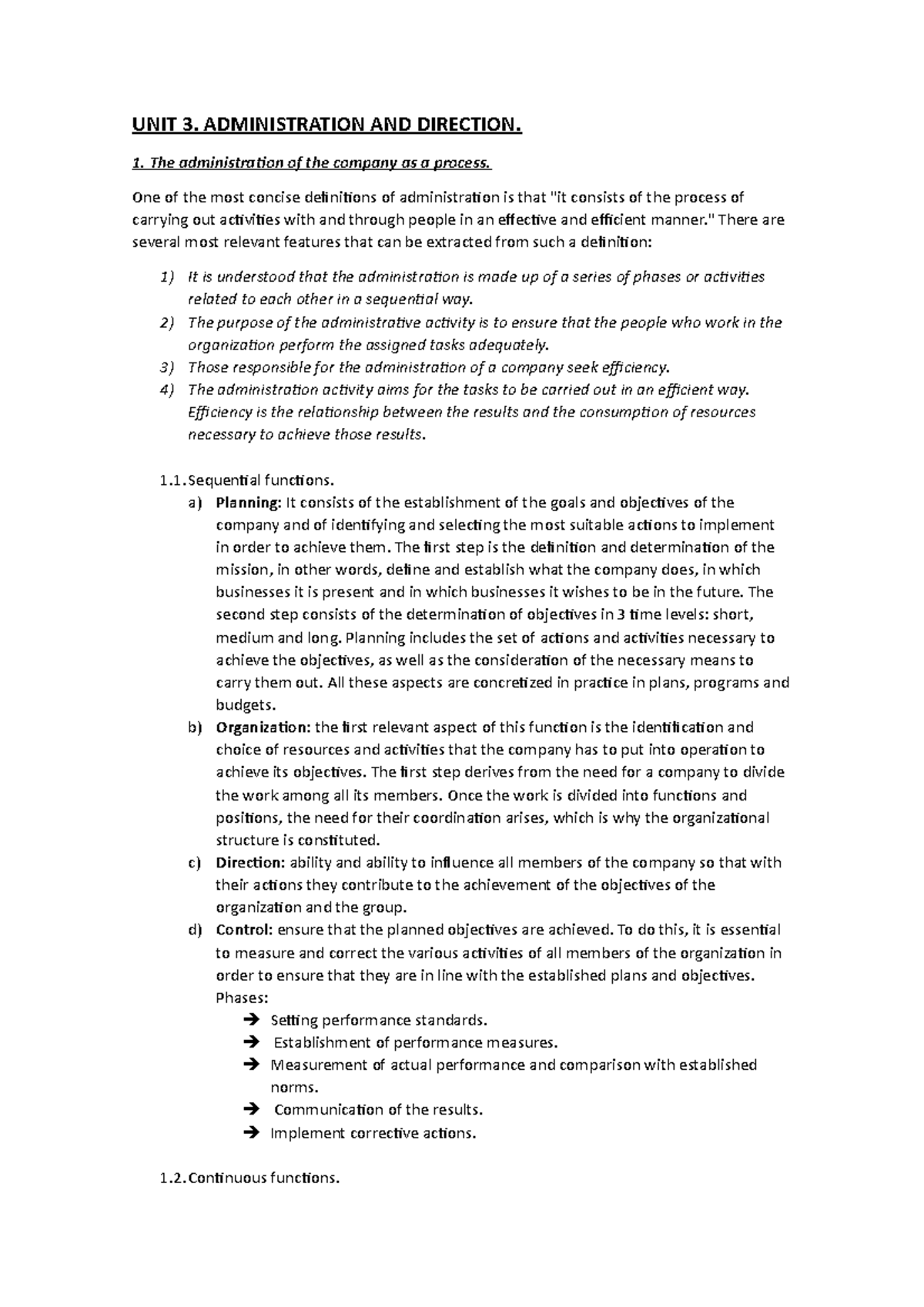 Lesson 3 - Lecture notes 3 - UNIT 3. ADMINISTRATION AND DIRECTION. 1 ...