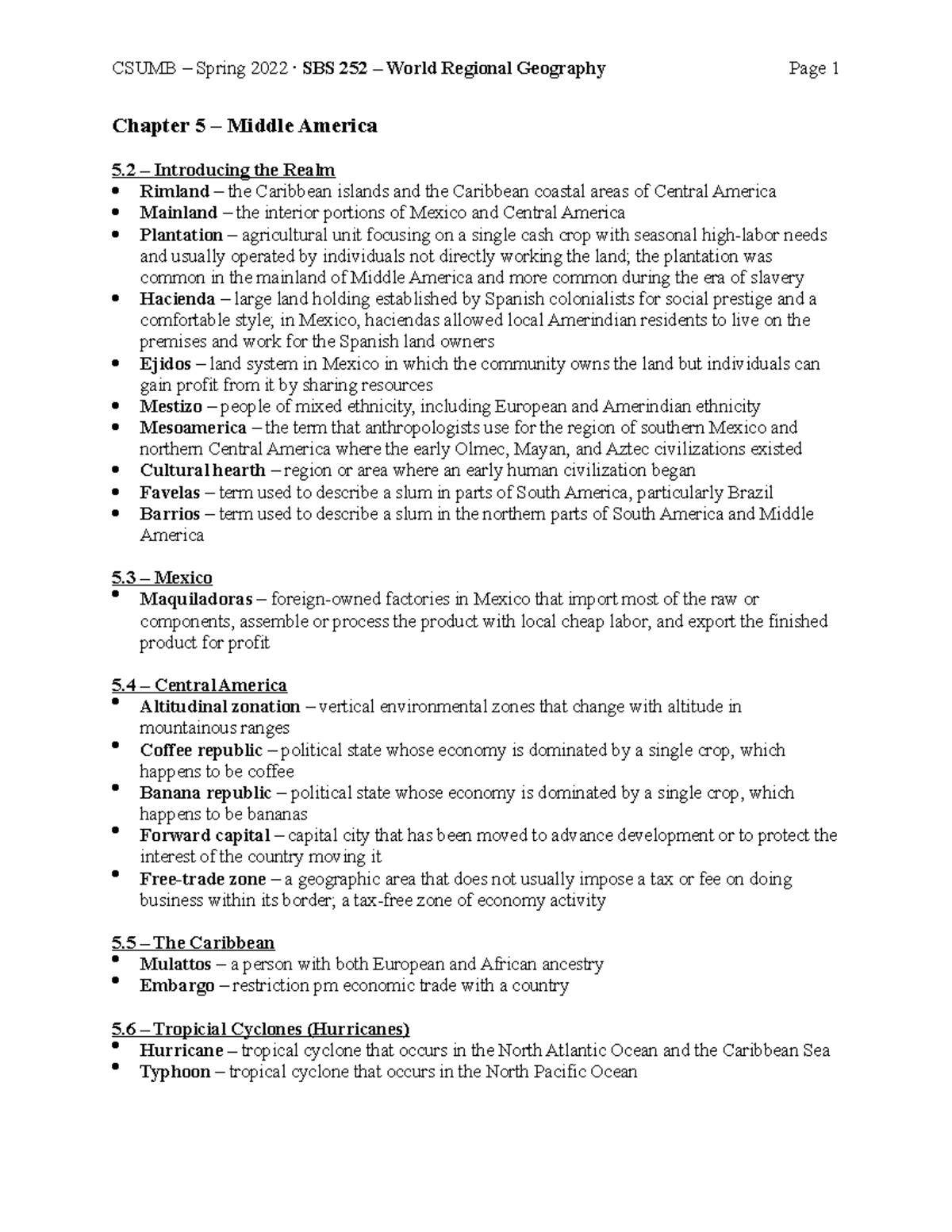 Ch 5 terms - notes - CSUMB – Spring 2022 · SBS 252 – World Regional ...