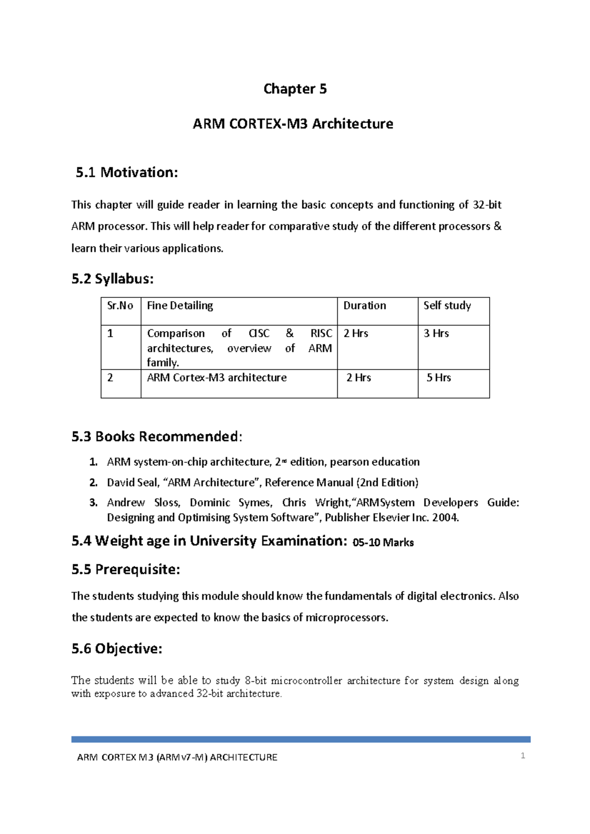 Mod-5 mca - our module notes - Chapter 5 ARM CORTEX-M3 Architecture 5 ...
