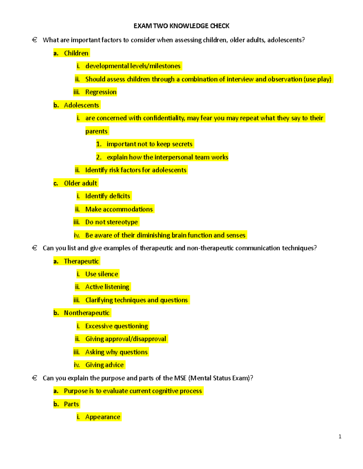 Exam two Knowledge Check list NSG 3450 2 - EXAM TWO KNOWLEDGE CHECK ...